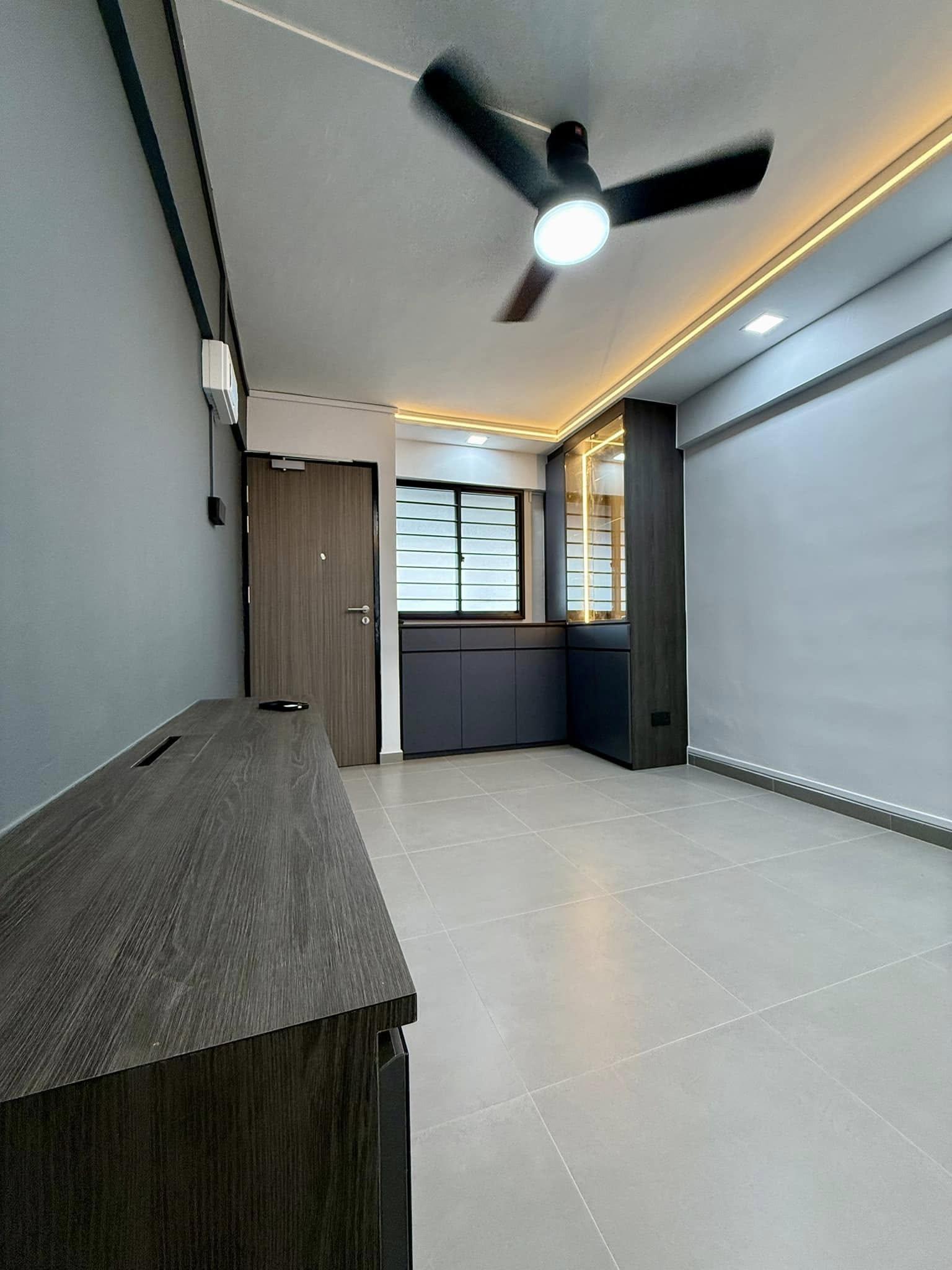Modern Living Room with Homogeneous Tiles and Cove Lighting