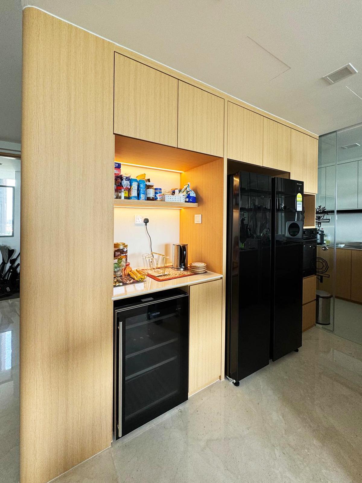Minimalist Kitchen with Countertop and Marble Floor