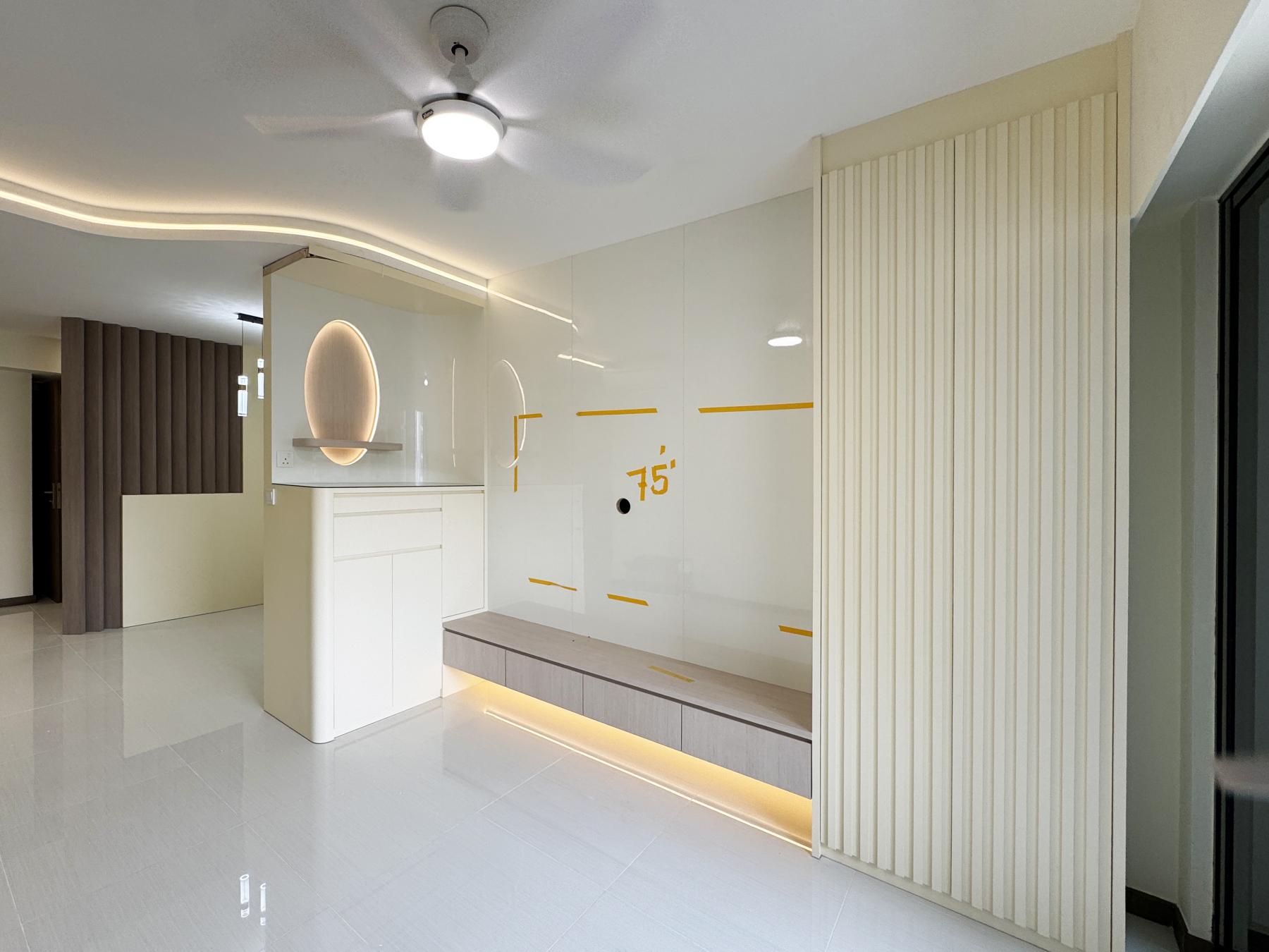 Minimalist Living Room with Marble Floor and TV Console