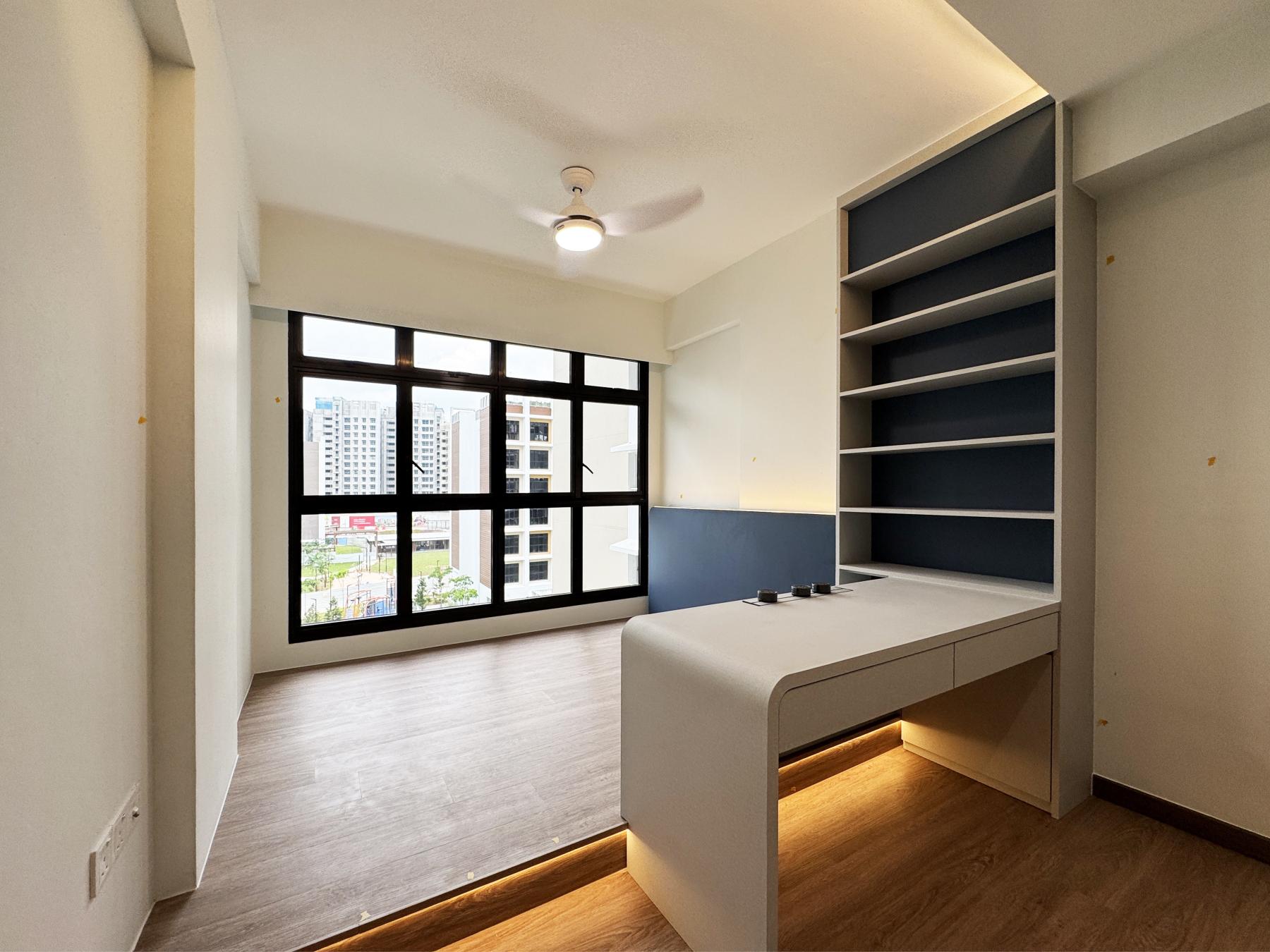 Minimalist Bedroom with Bookshelf and Platform Bed