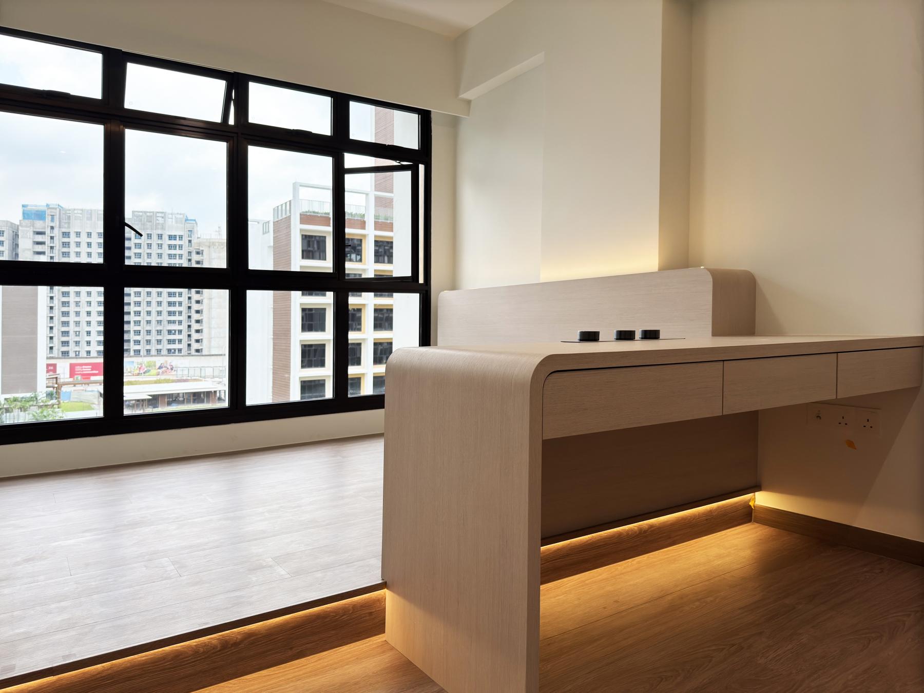 Minimalist Bedroom with Platform Bed and Vinyl Flooring