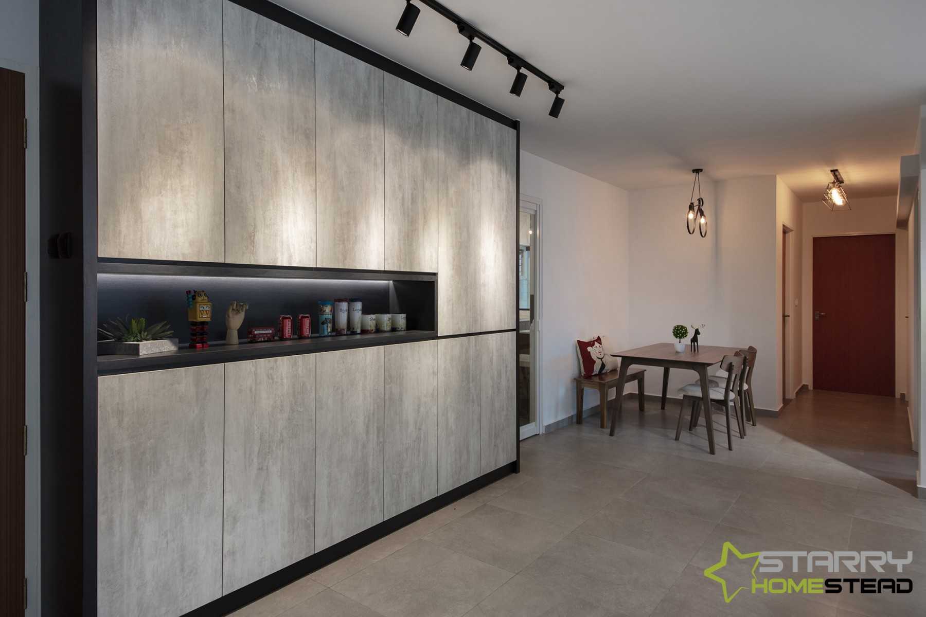 Contemporary Living Room with Storage Cabinets and Open Storage
