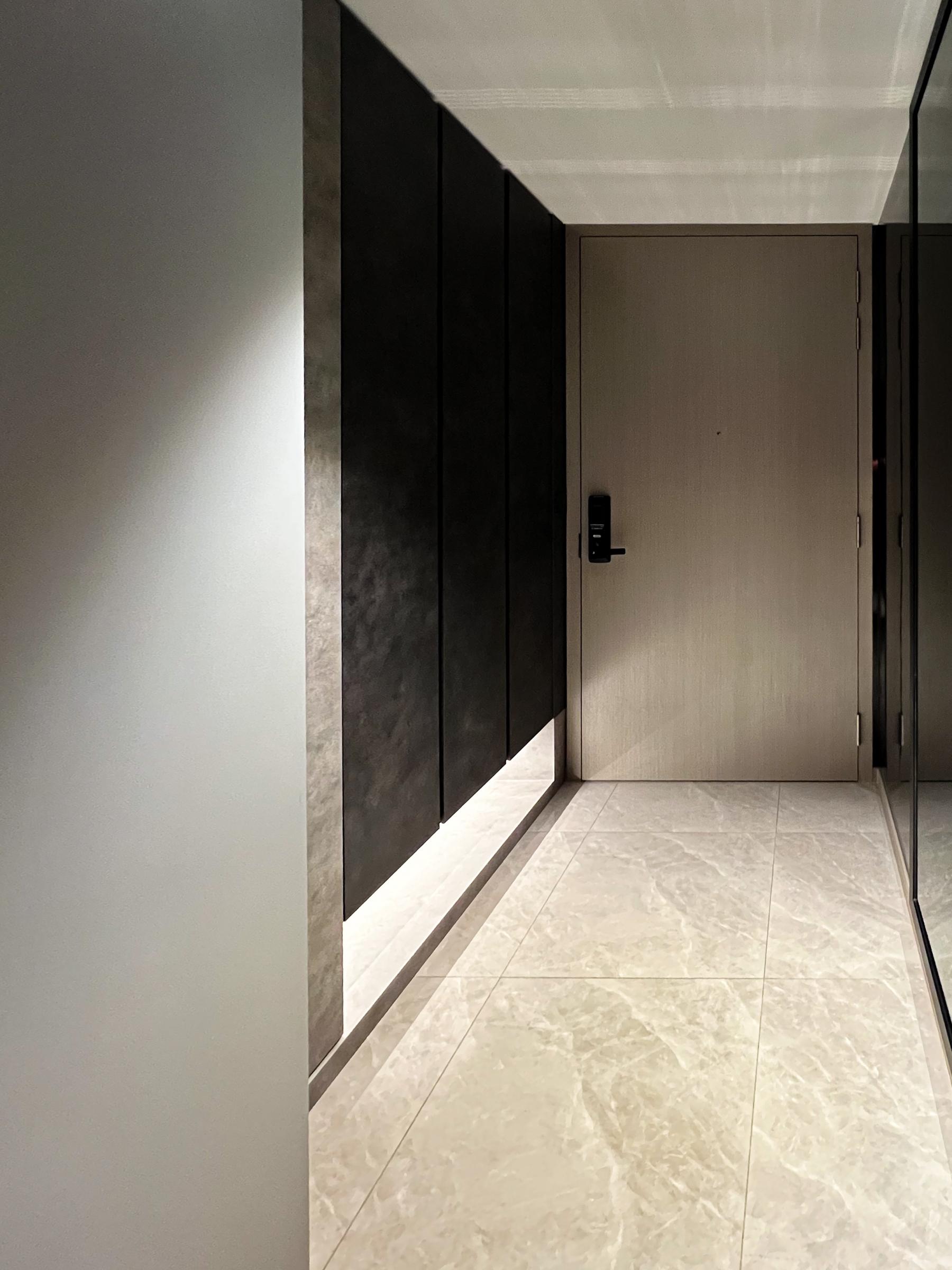 Modern Entryway with Marble Floor and Shoe Rack