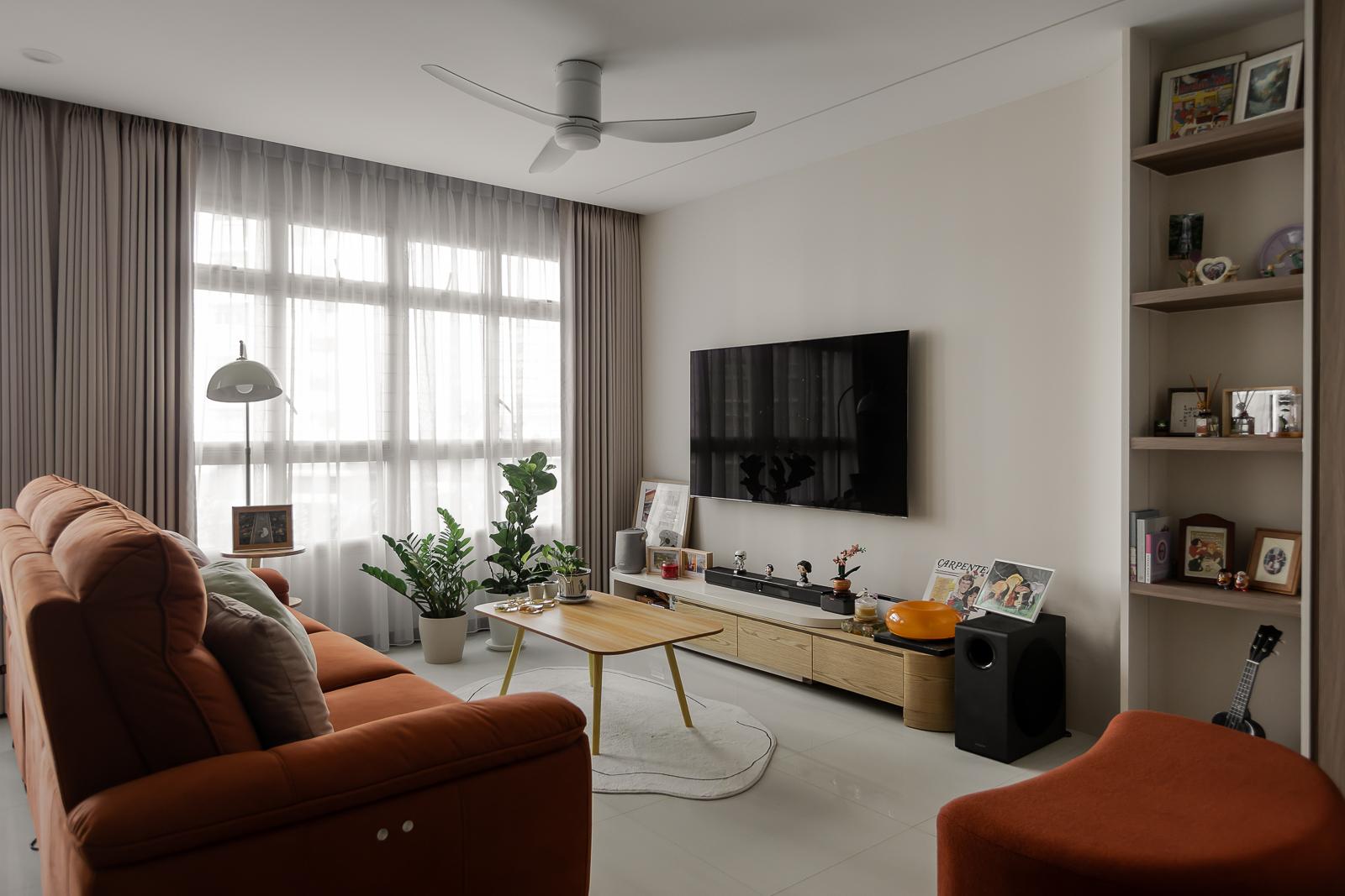 Modern Living Room with TV Console and Drop Ceiling
