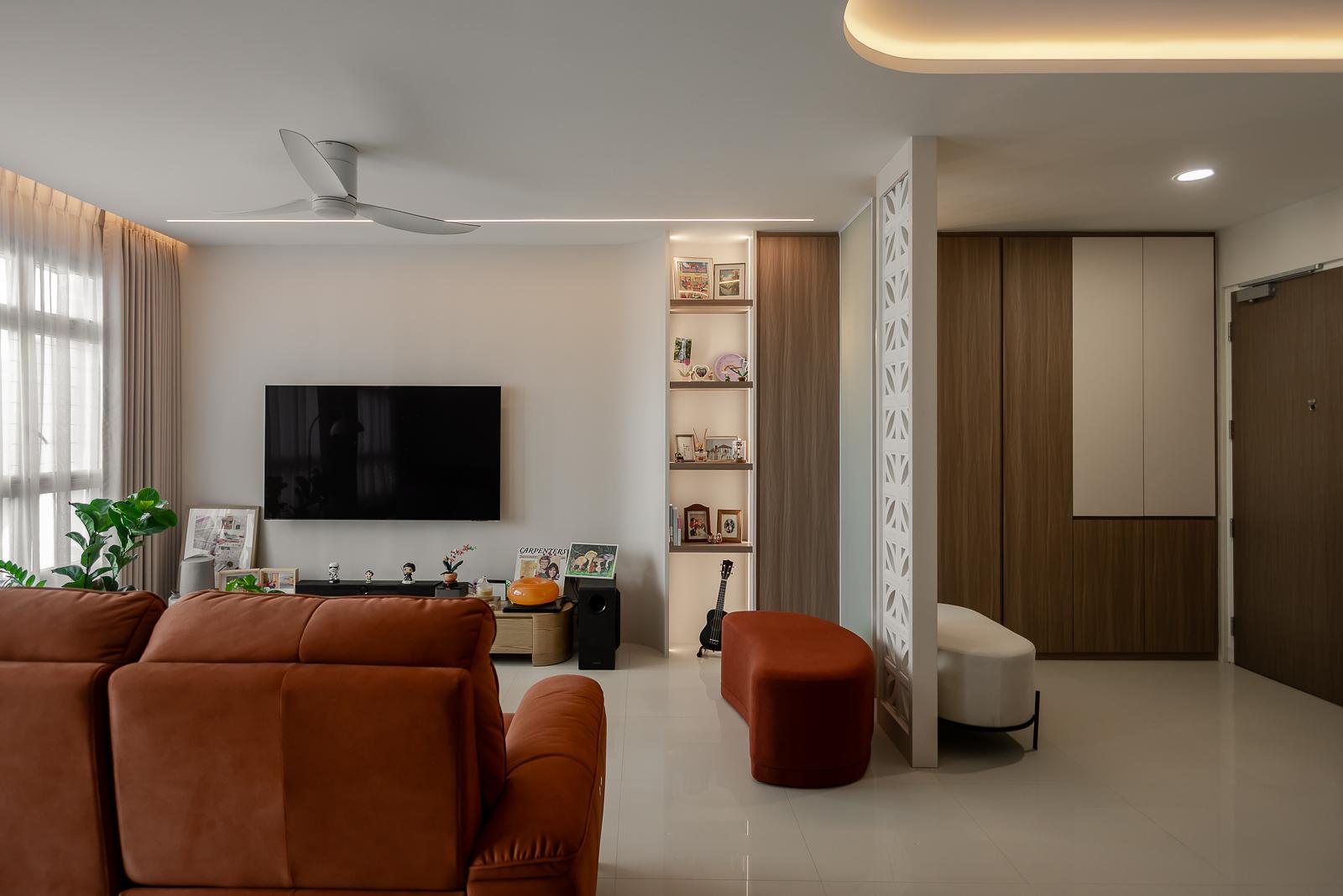 Modern Living Room with TV Console and Curtain