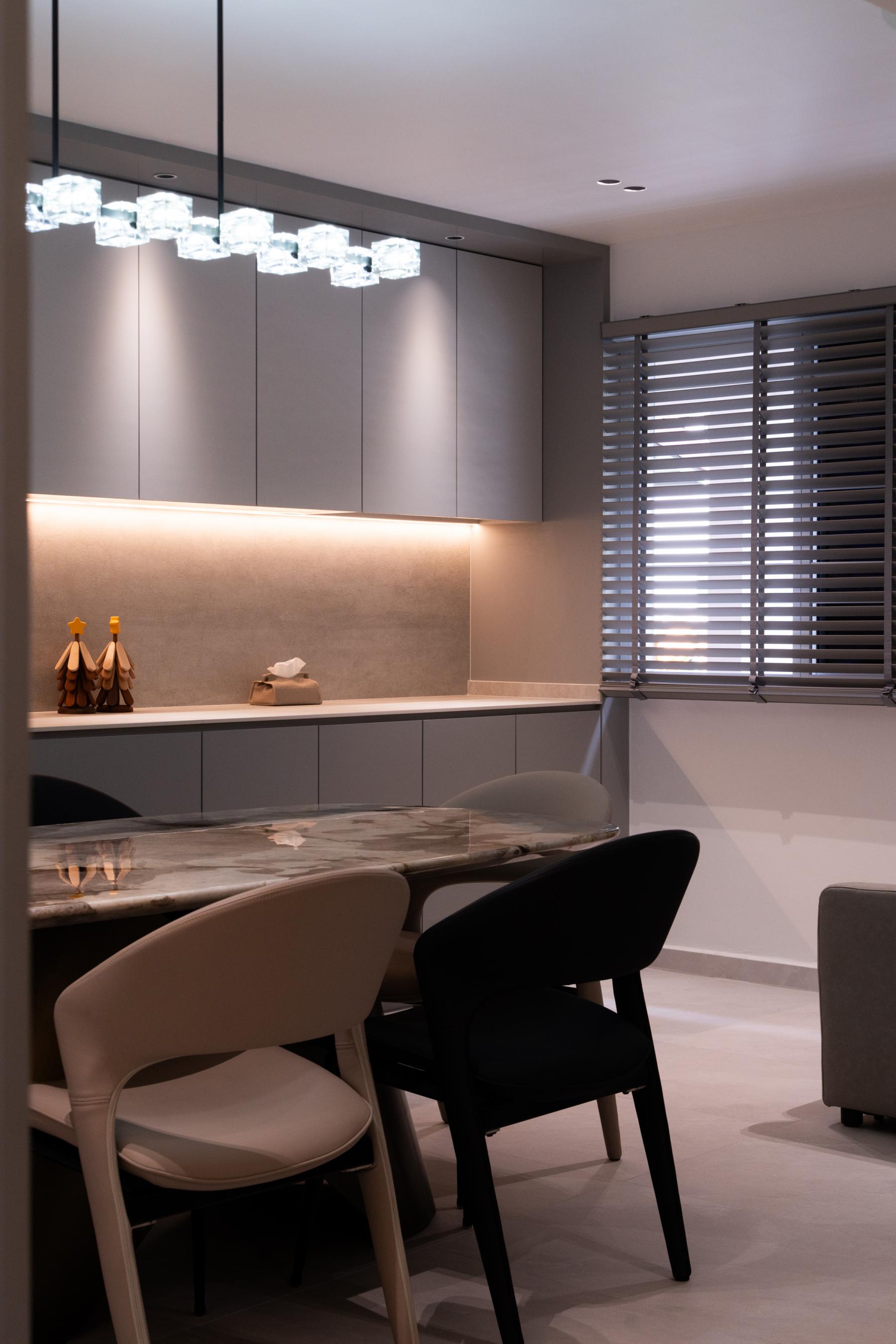 Contemporary Dining Room with Downlights and Dining Table