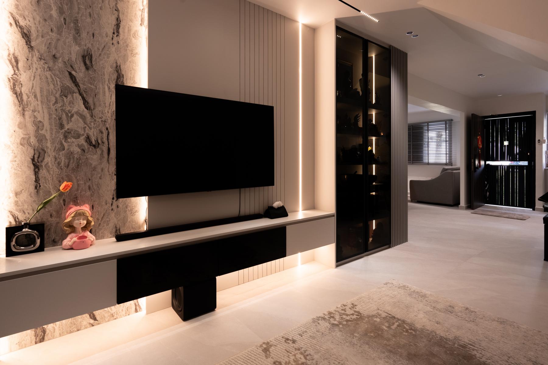 Contemporary Living Room with Wood Flooring and TV Console