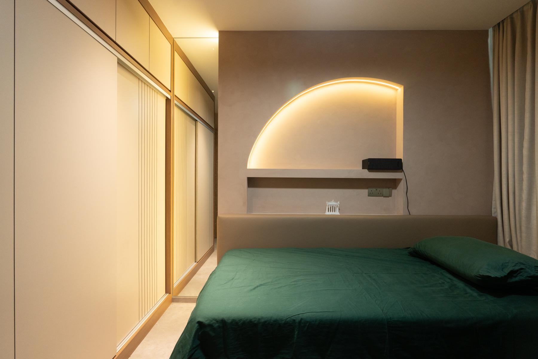 Modern Bedroom with Vinyl Flooring and Built-in Bed
