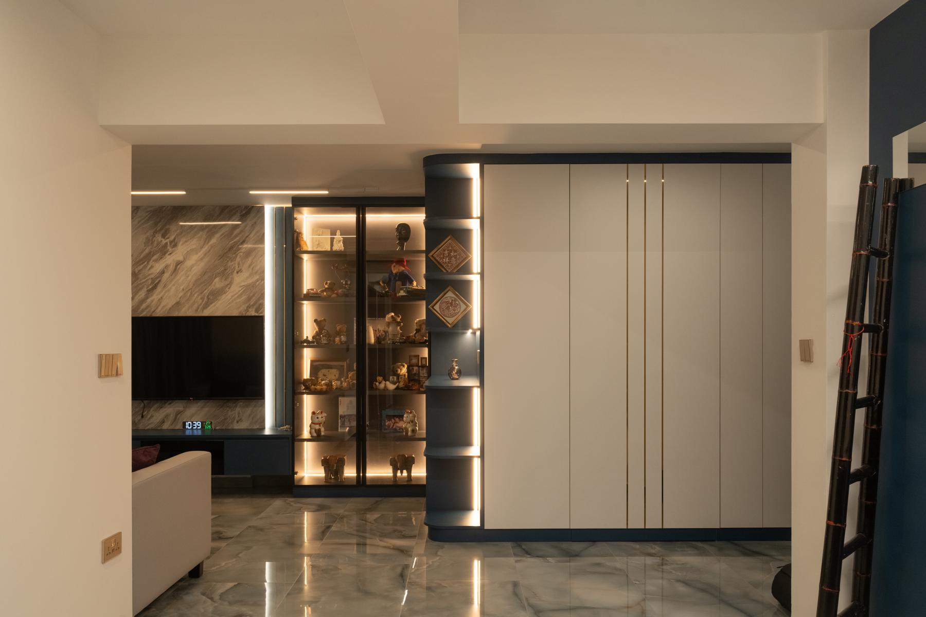 Contemporary Living Room with TV Console and Feature Wall