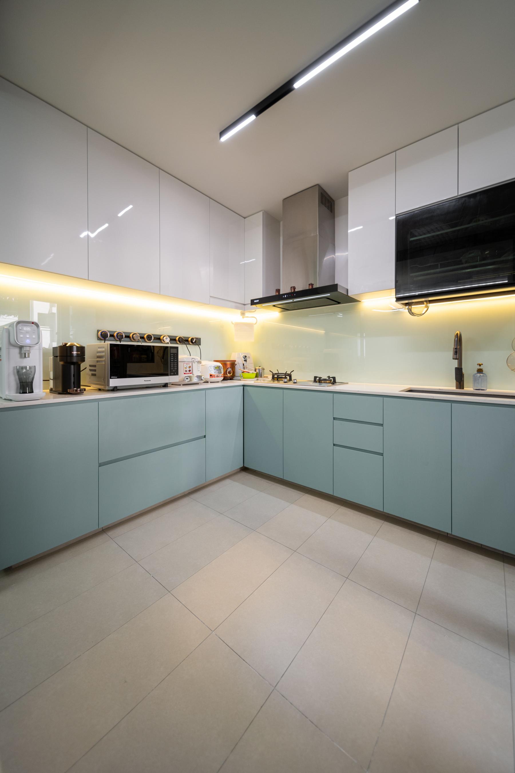 Eclectic Kitchen with Countertop and Cupboard
