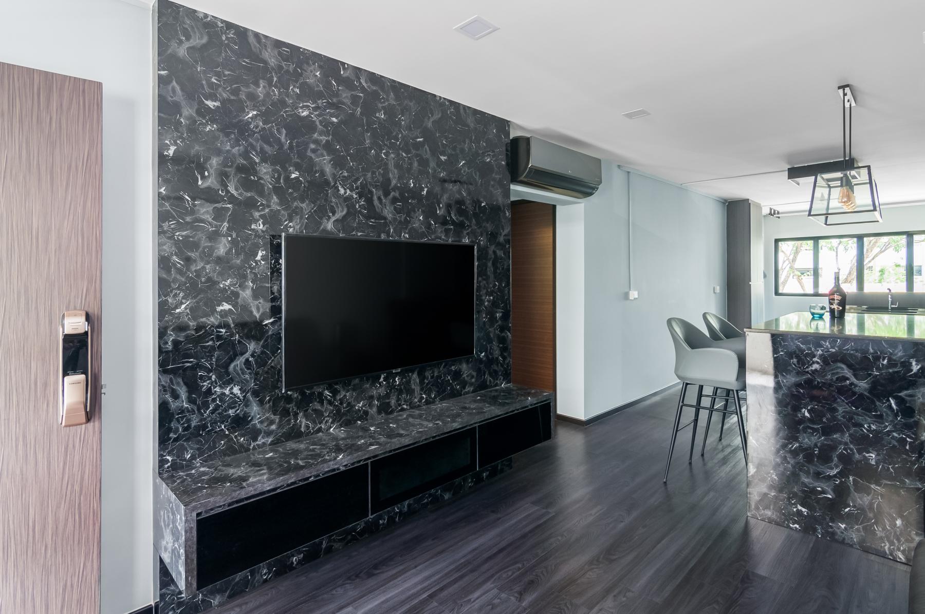 Contemporary Living Room with Countertop and Vinyl Flooring