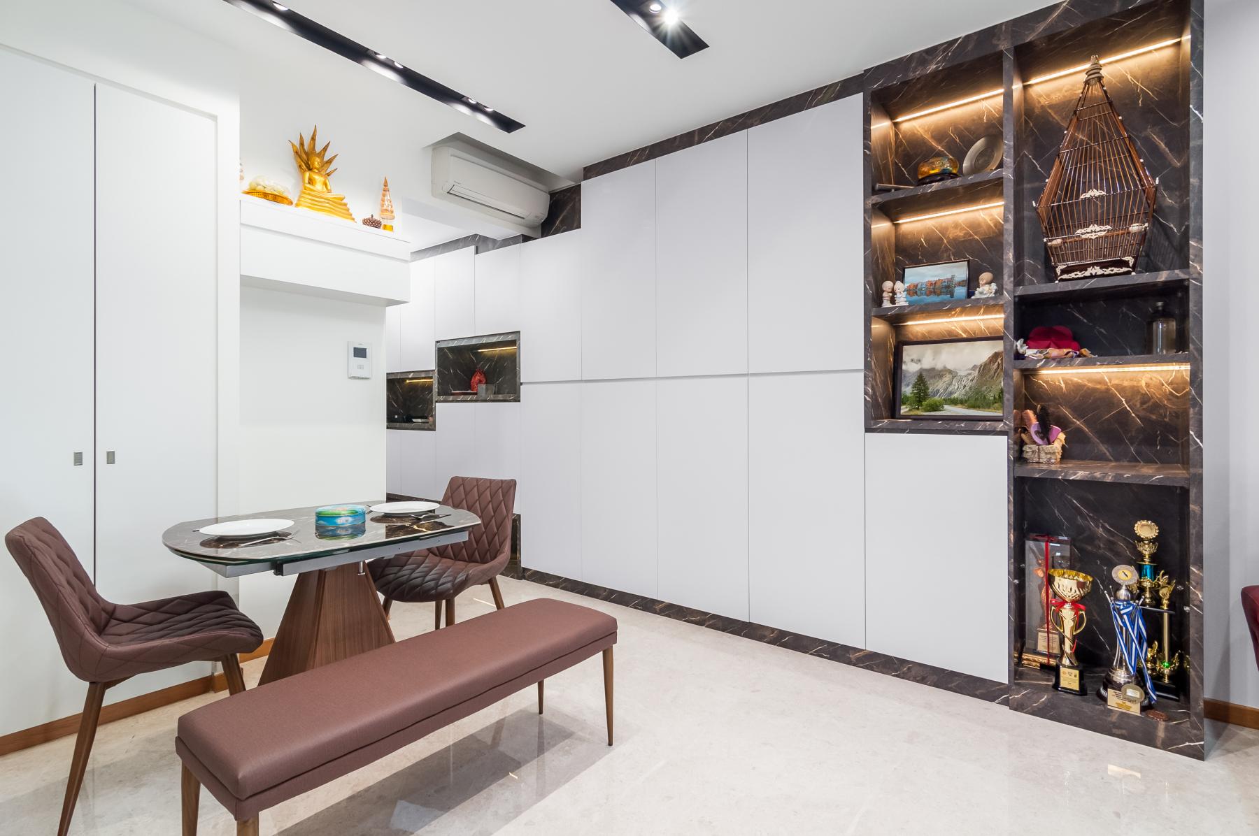 Contemporary Living Room with Bookshelf and Feature Wall