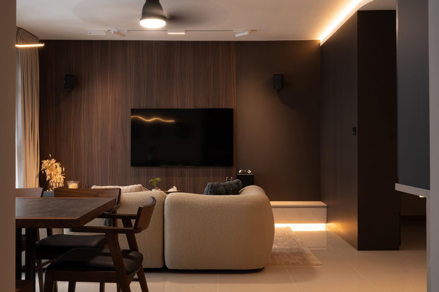 Modern Living Room with Sofa and Dining Table