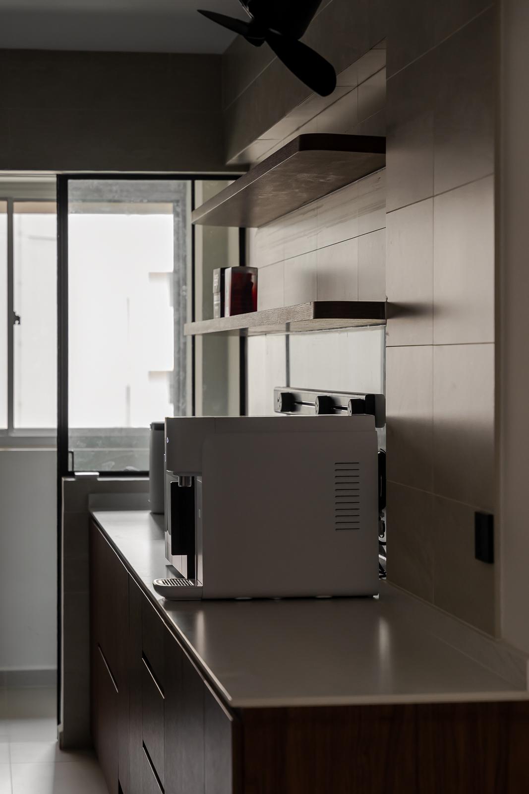 Scandinavian Kitchen with Countertop and Homogeneous Tiles