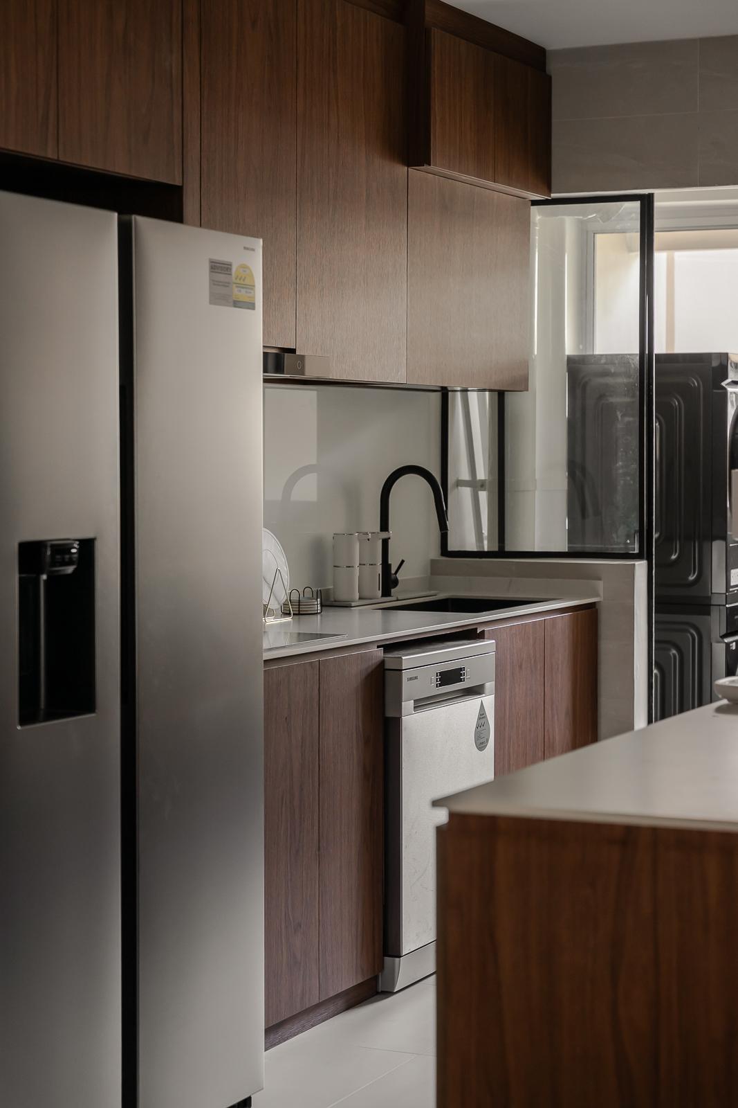 Scandinavian Kitchen with Countertop and Homogeneous Tiles