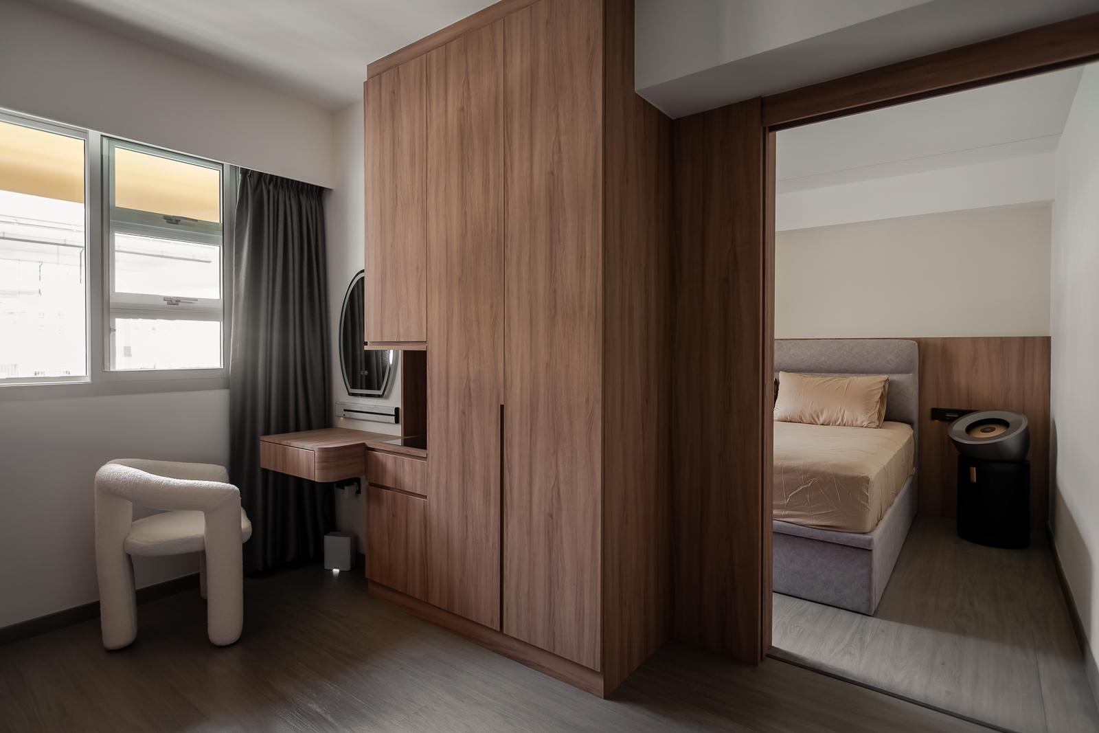 Scandinavian Bedroom with Vinyl Flooring and Drop Ceiling