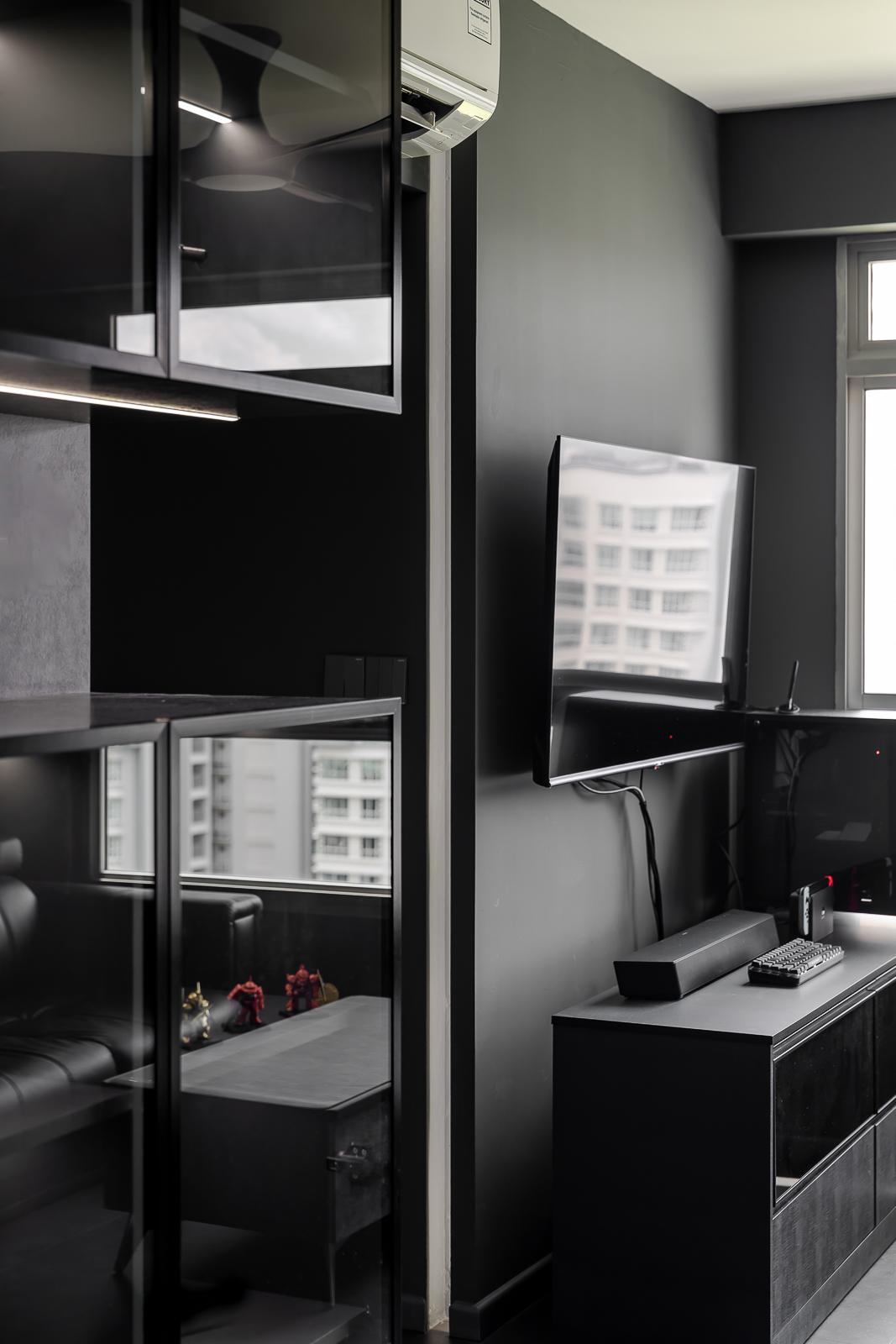 Industrial Living Room with TV Console and Feature Wall
