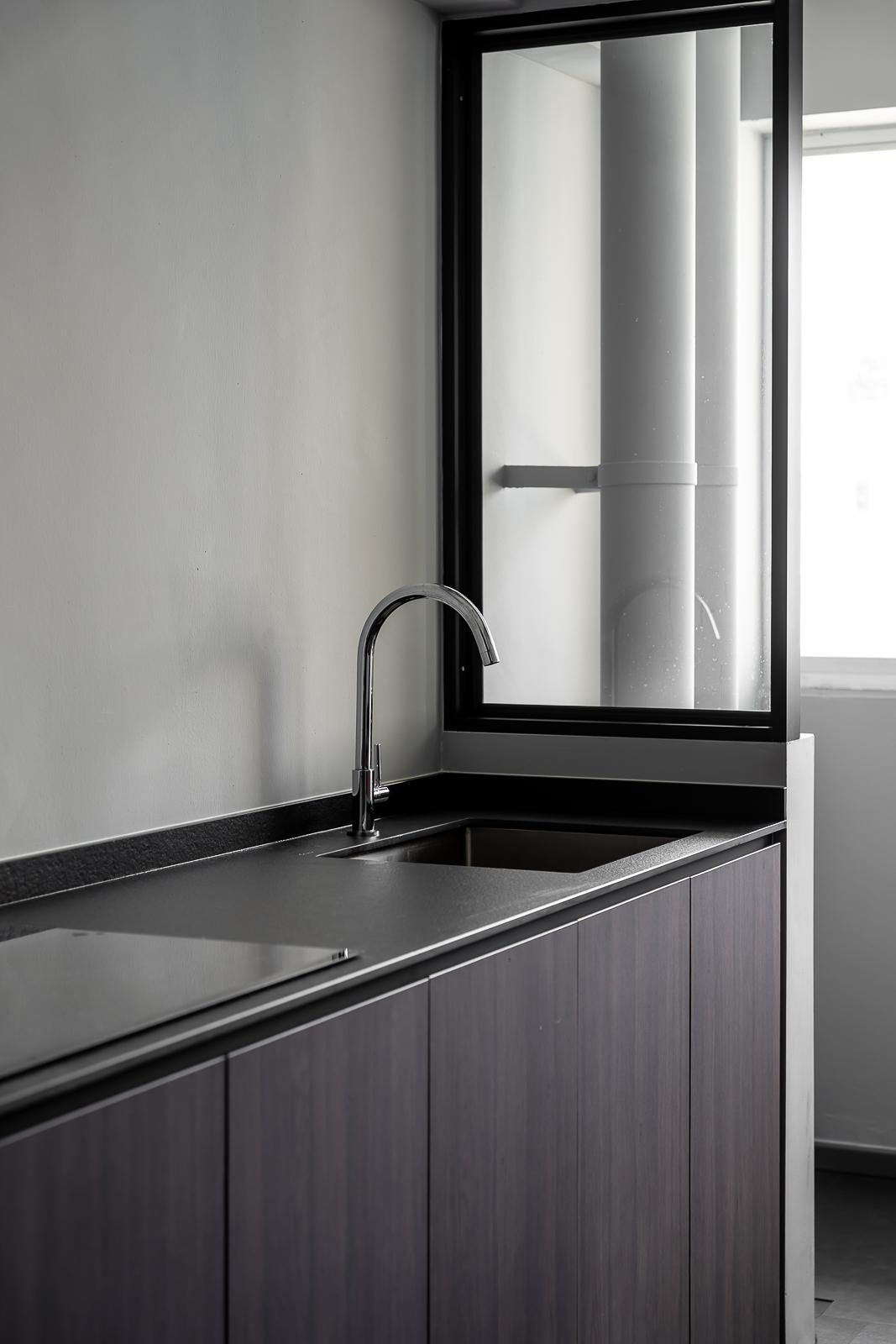 Industrial Kitchen with Countertop and Homogeneous Tiles