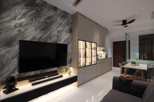 Contemporary Living Room at 3 Bedroom Condo @ Phoenix Residences