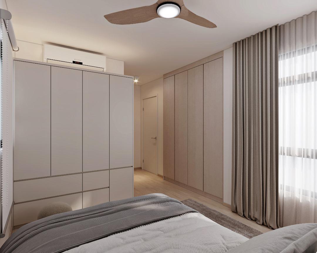 Modern Bedroom with Bookshelf and Platform Bed