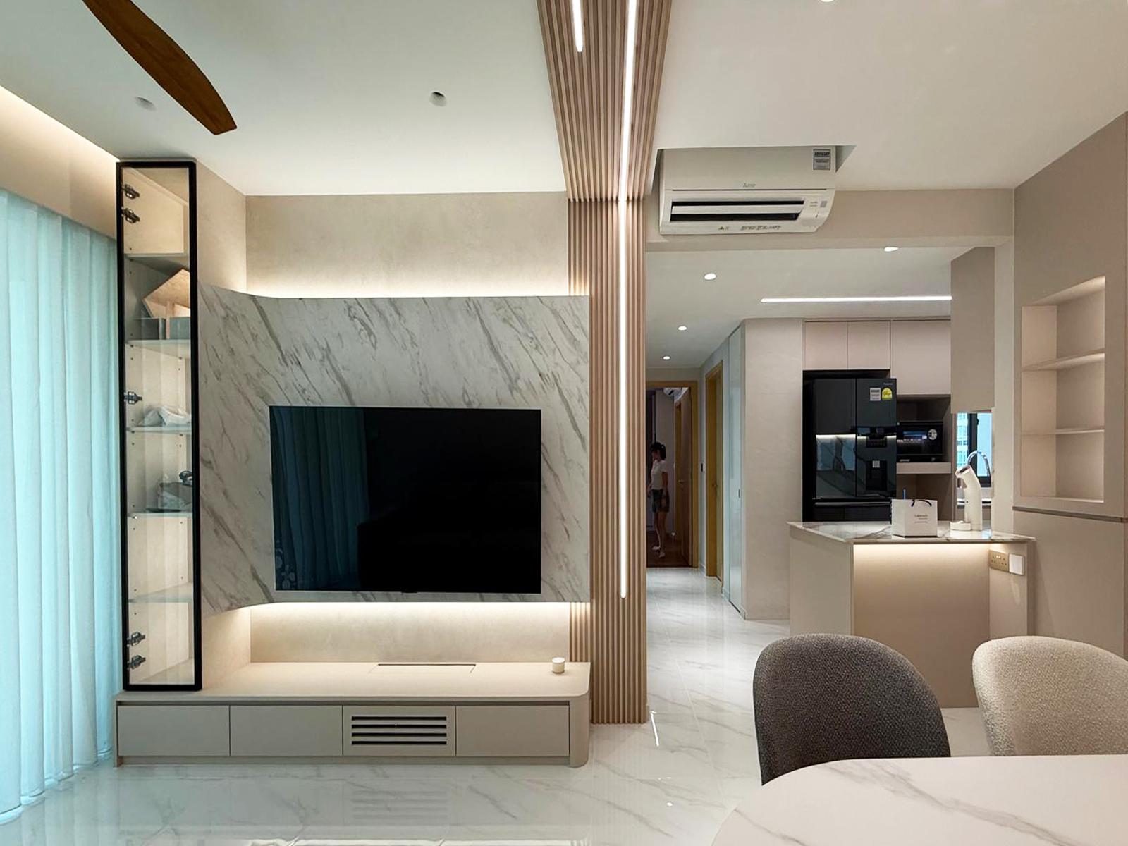 Modern Living Room with Bookshelf and Settee