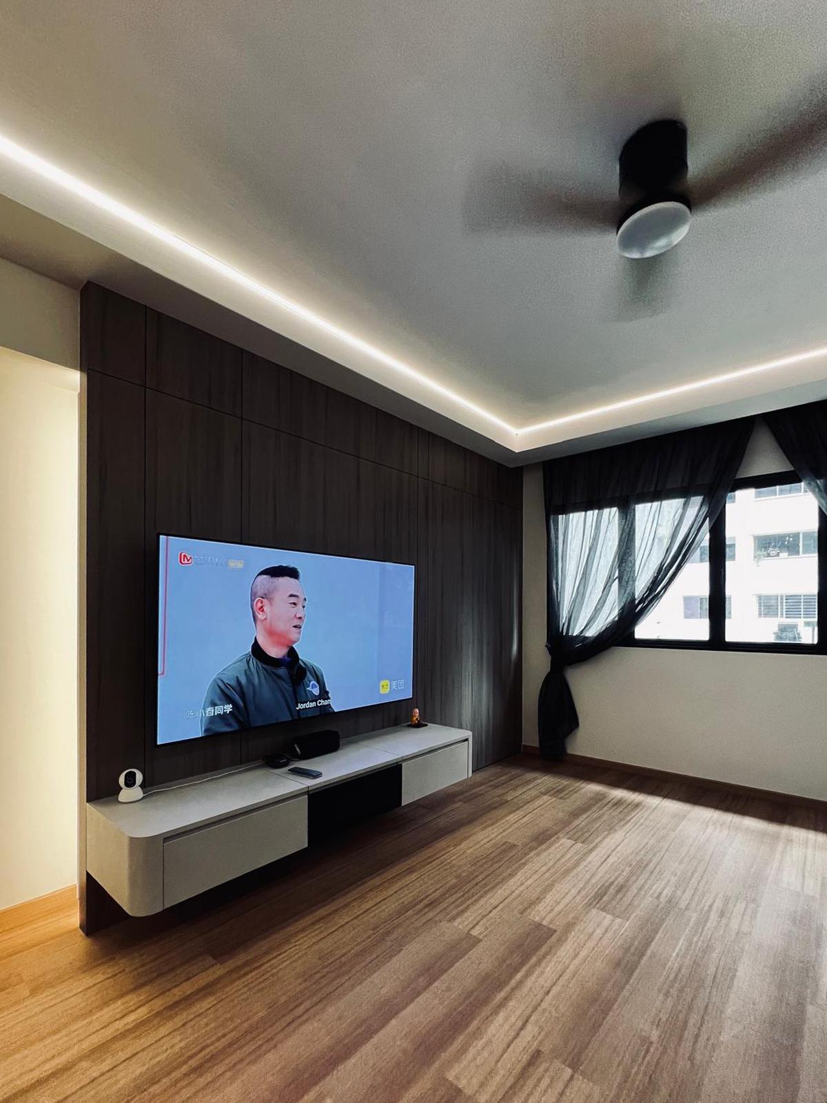 Modern Living Room with Bookshelf and Settee
