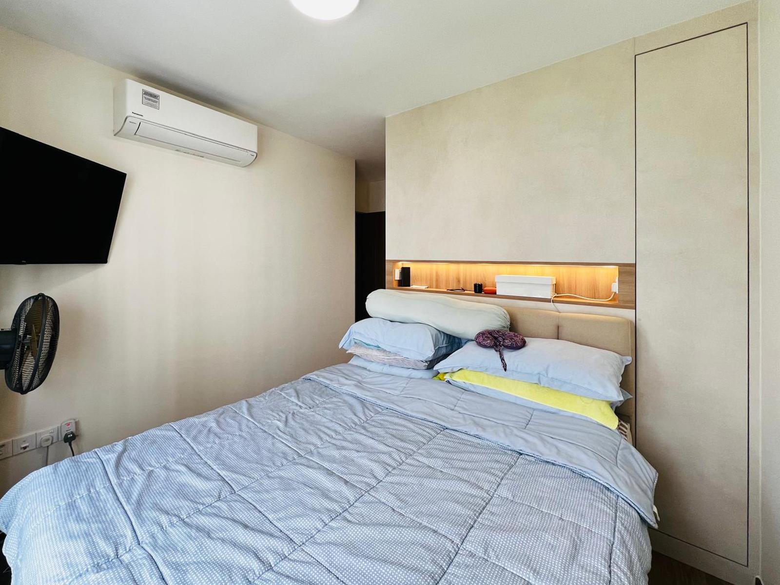 Modern Bedroom with Bookshelf and Platform Bed