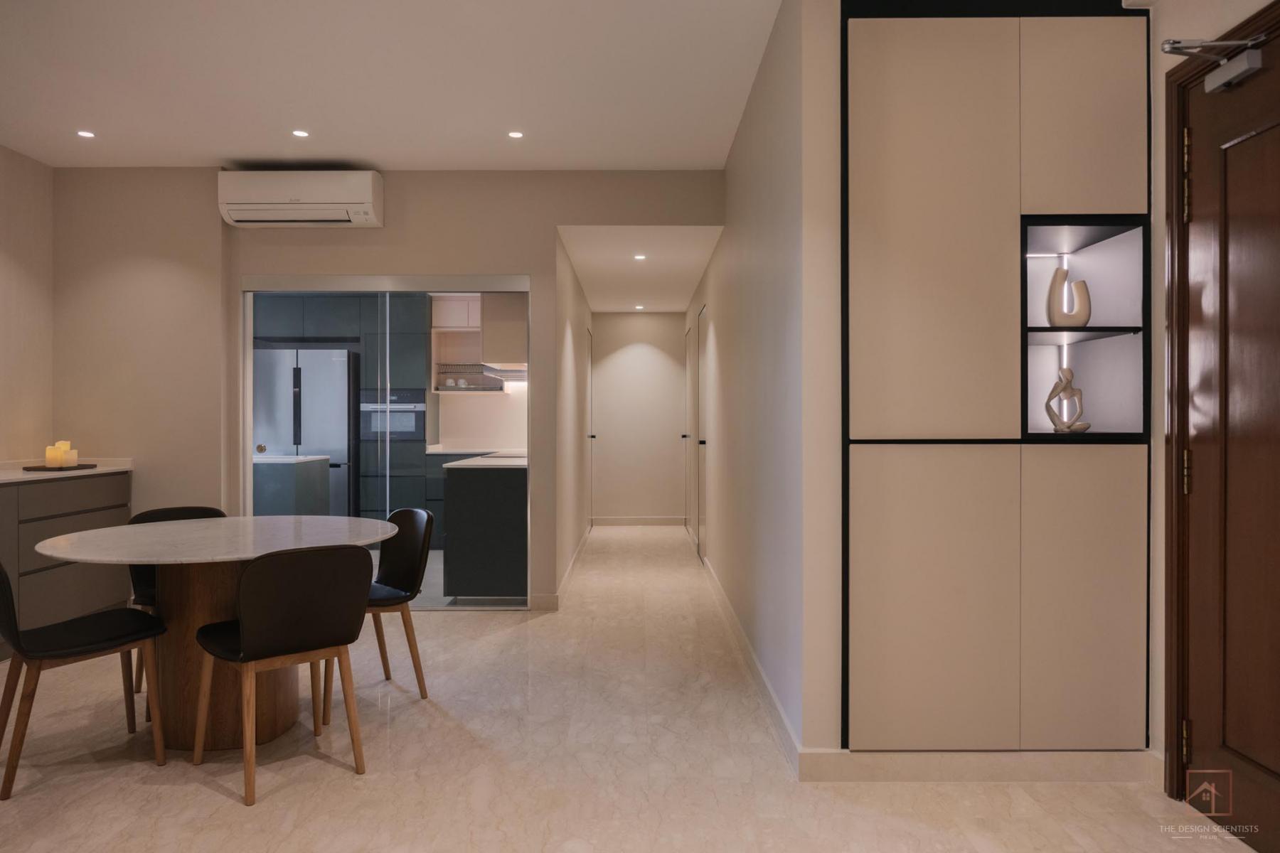 Modern Dining Room with Drop Light and Downlights