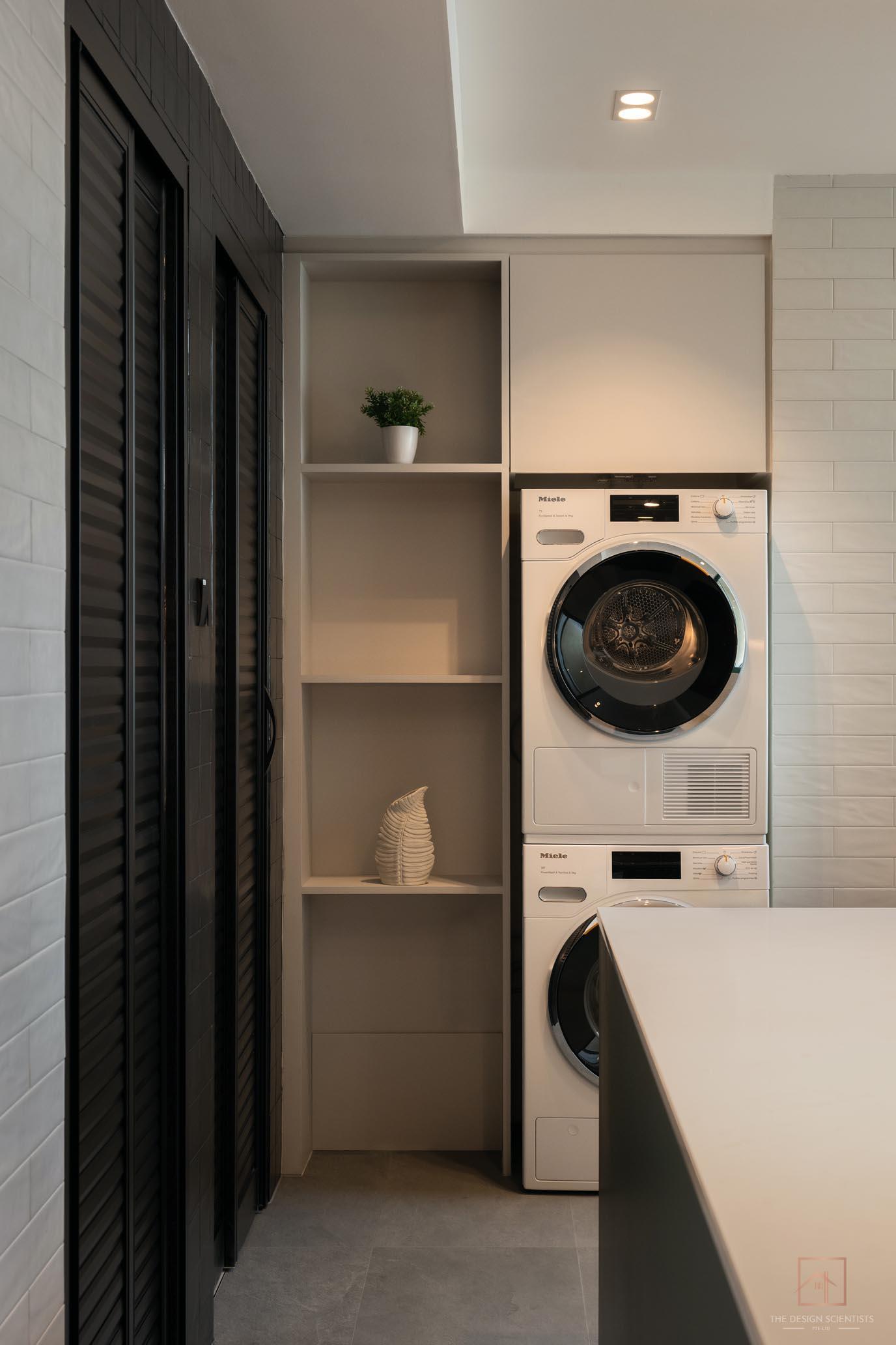 Modern Service Yard with Washing Machine and Laundry Area