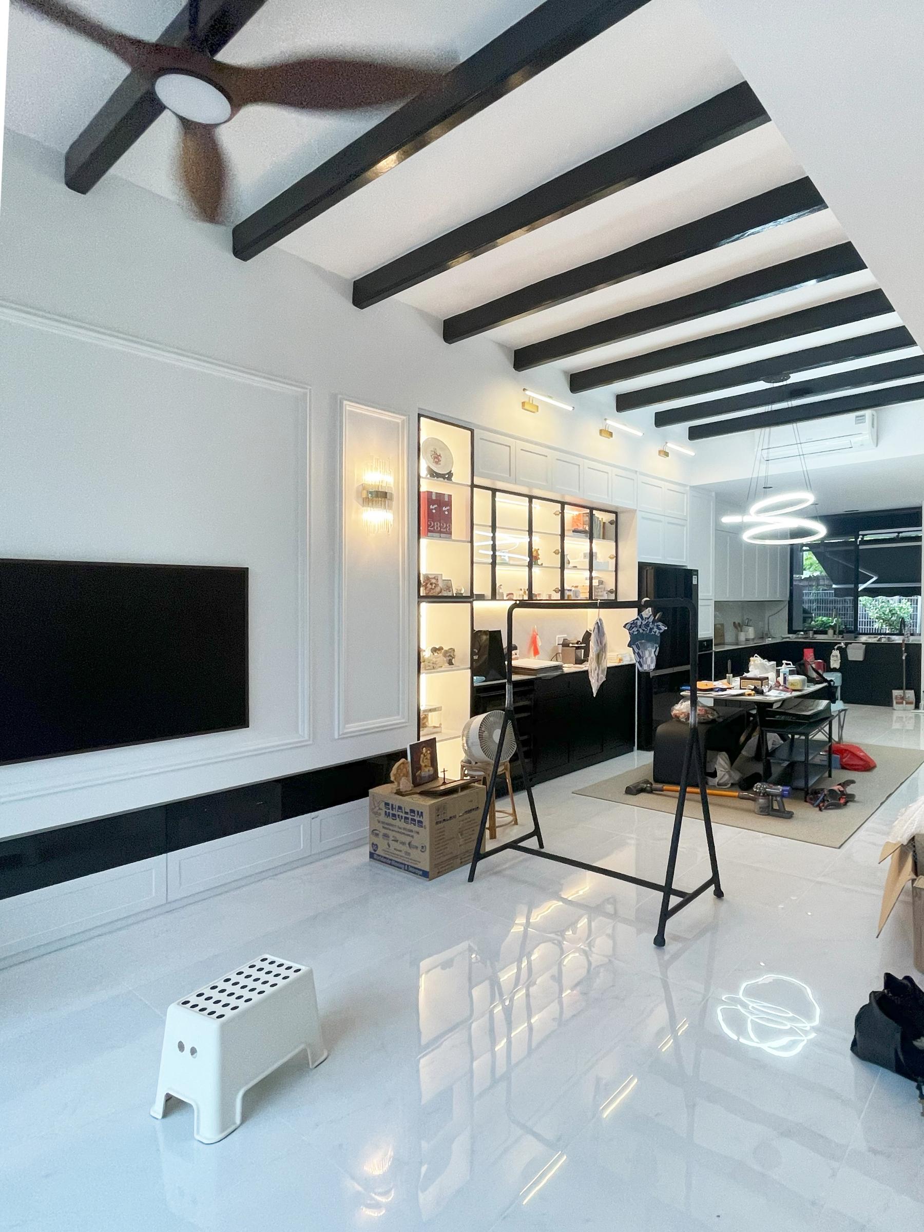 Modern Living Room with Bookshelf and Settee
