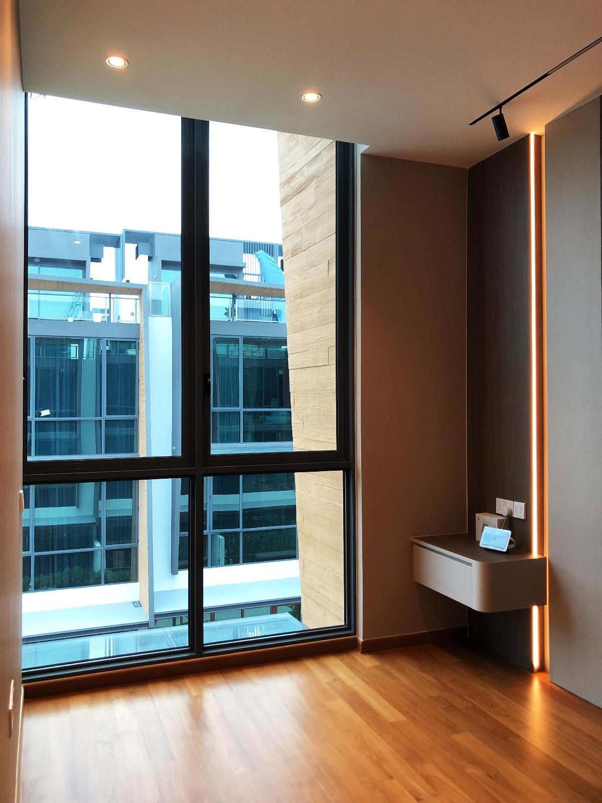 Modern Bedroom with Bookshelf and Platform Bed