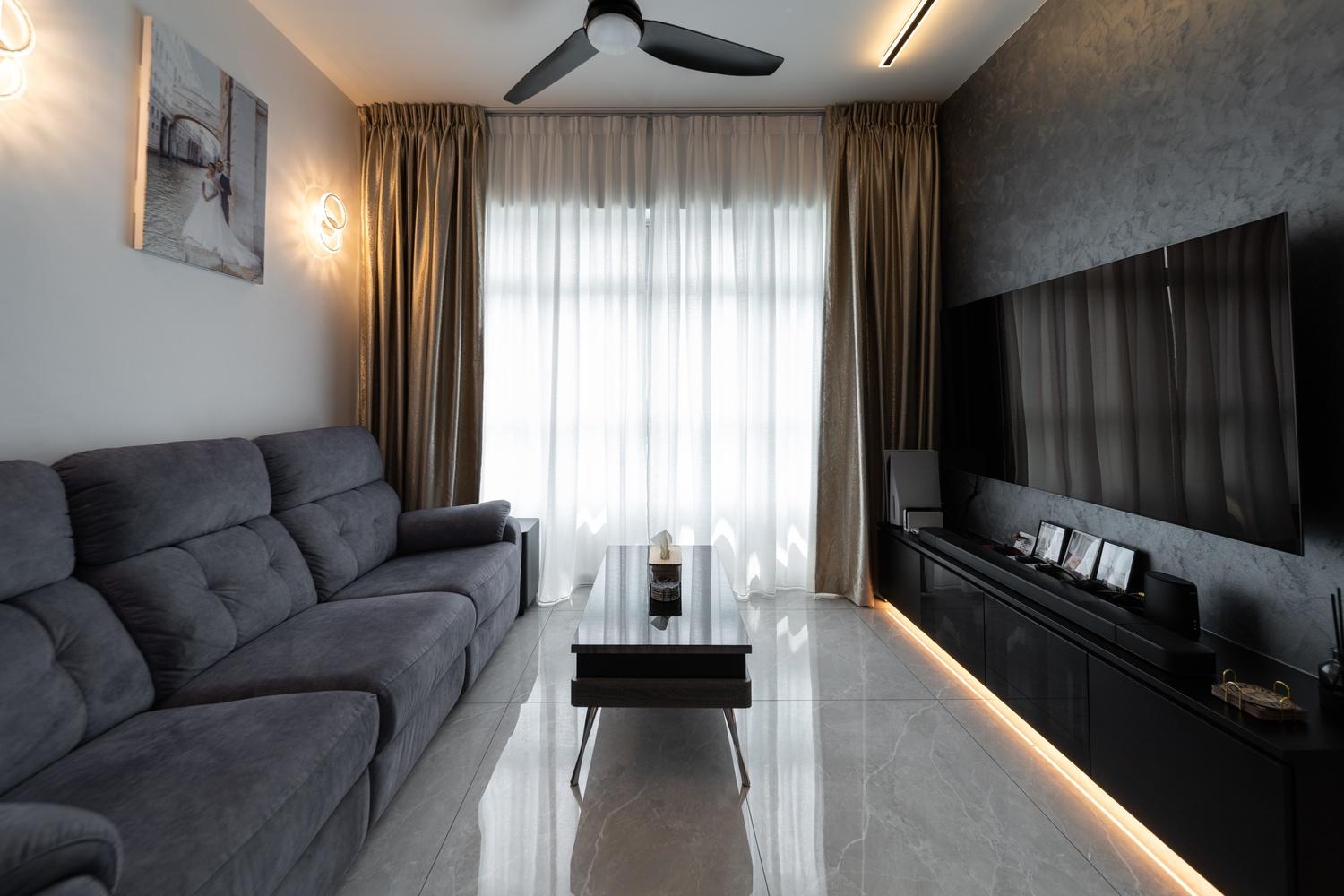Modern Living Room with Marble Floor and TV Console