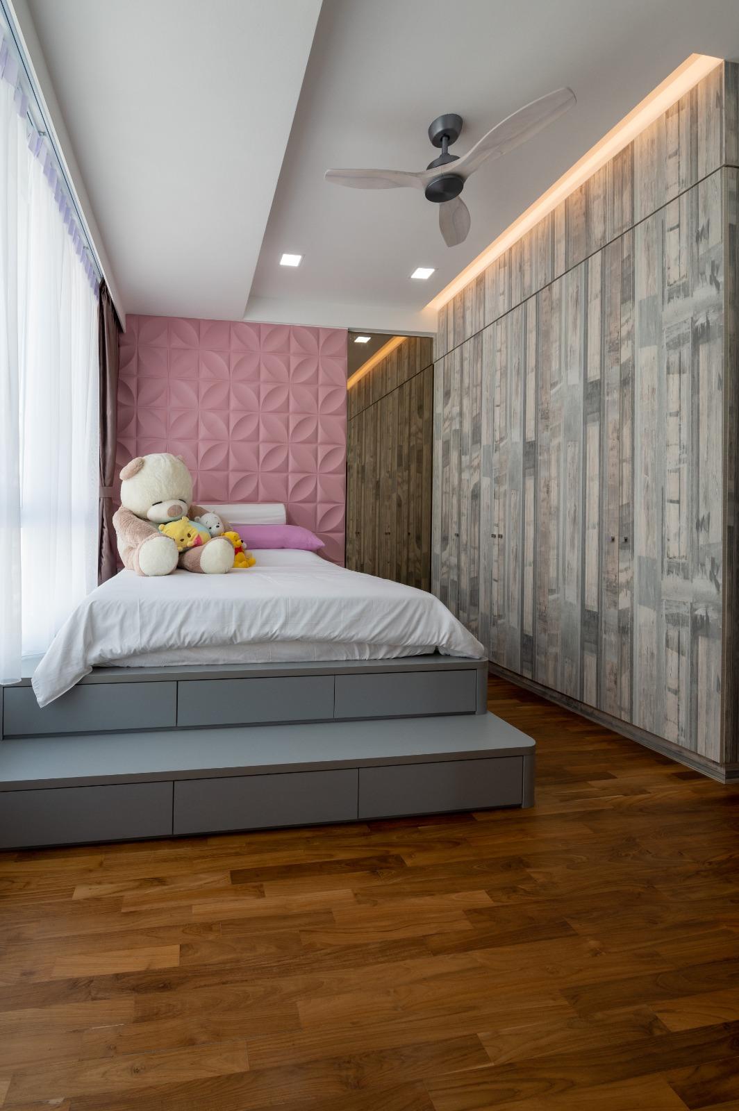 Transitional Bedroom with Platform Bed and Parquet Floor