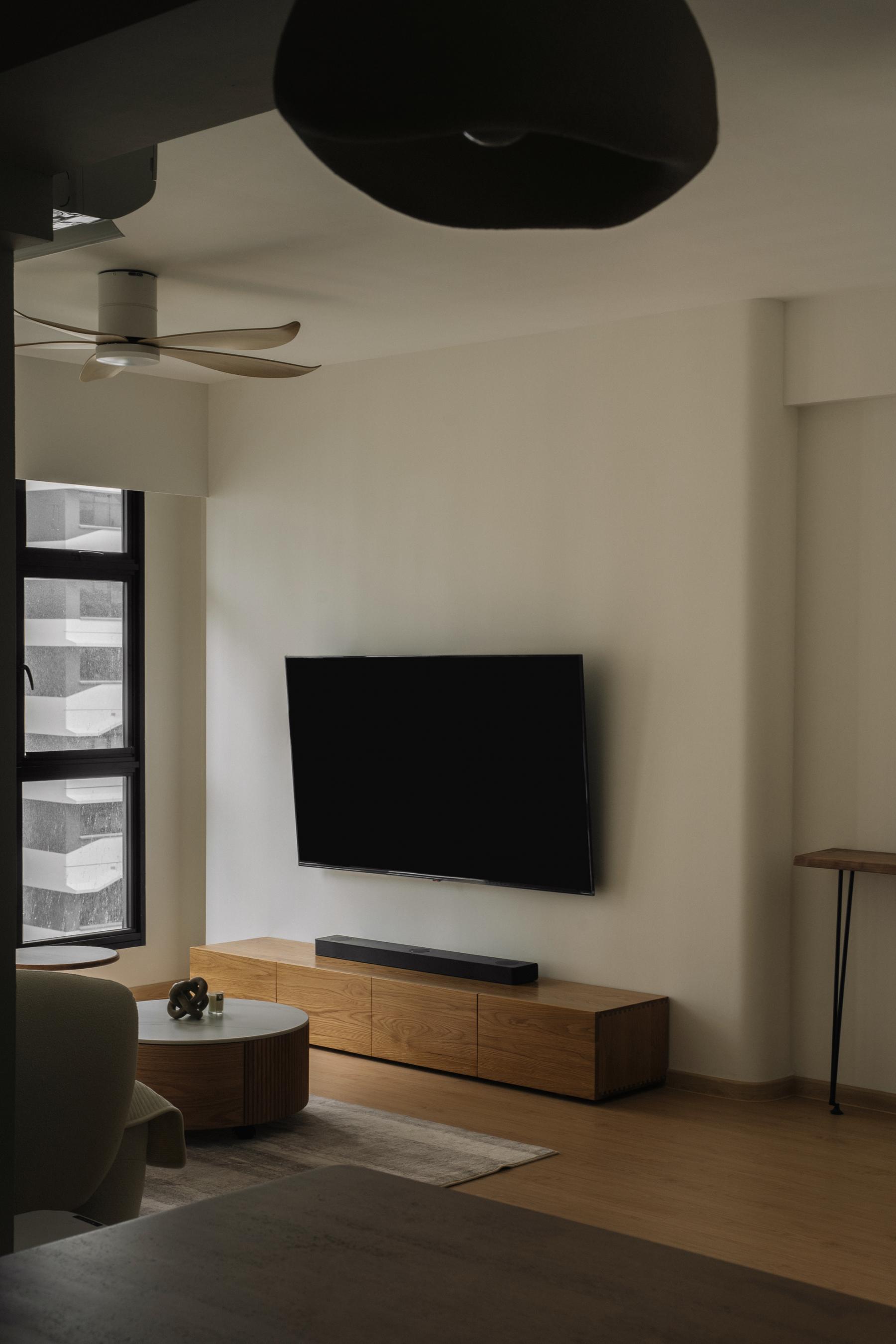 Scandinavian Living Room with TV Console and TV