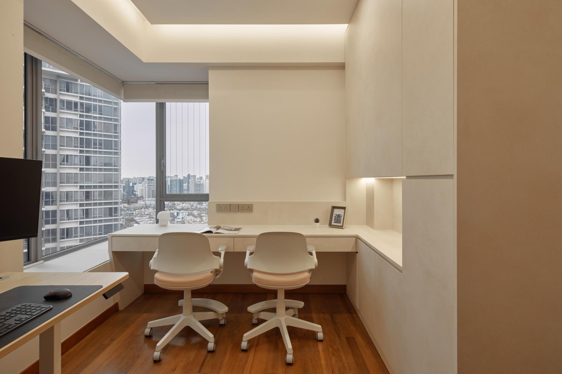 Contemporary Study with Desk and Desk Chairs