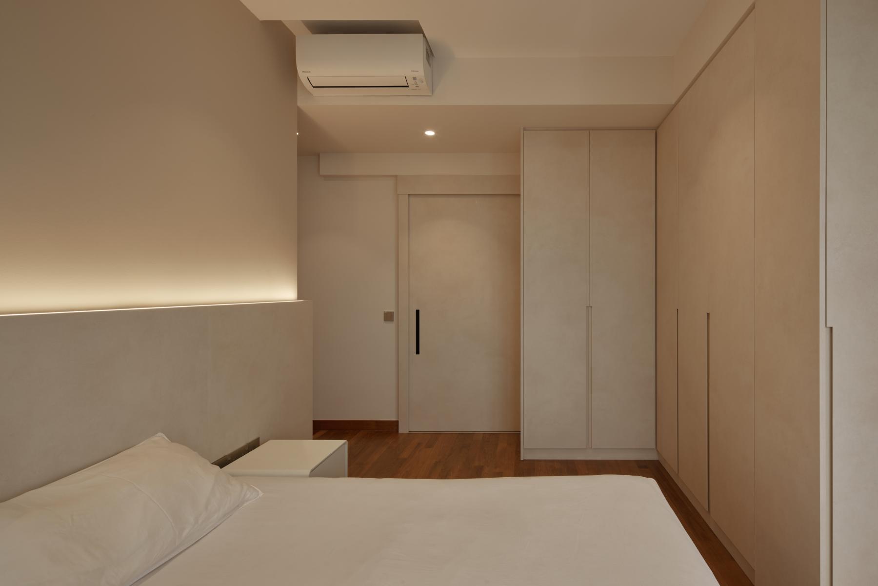 Contemporary Bedroom with Wood Flooring and Wardrobe