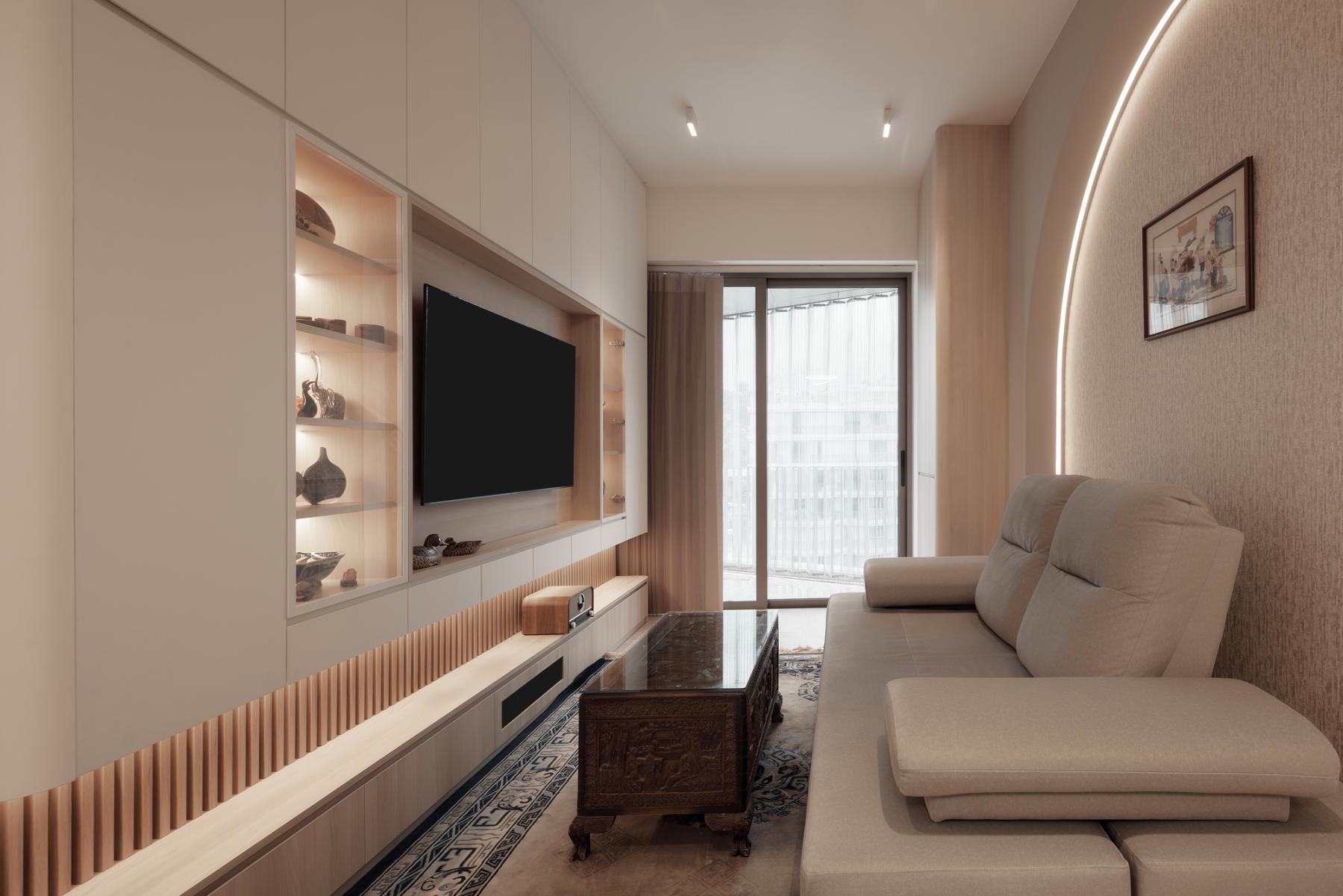 Modern Living Room with TV Console and Feature Wall