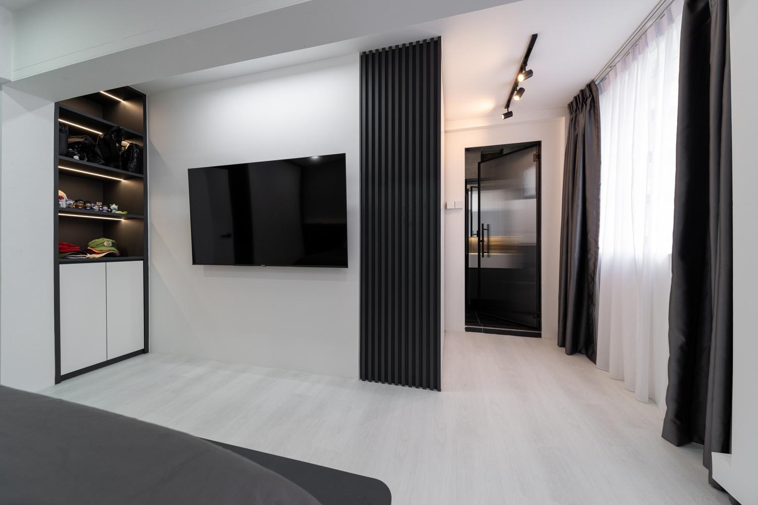 Modern Bedroom with Vinyl Flooring and Curtain