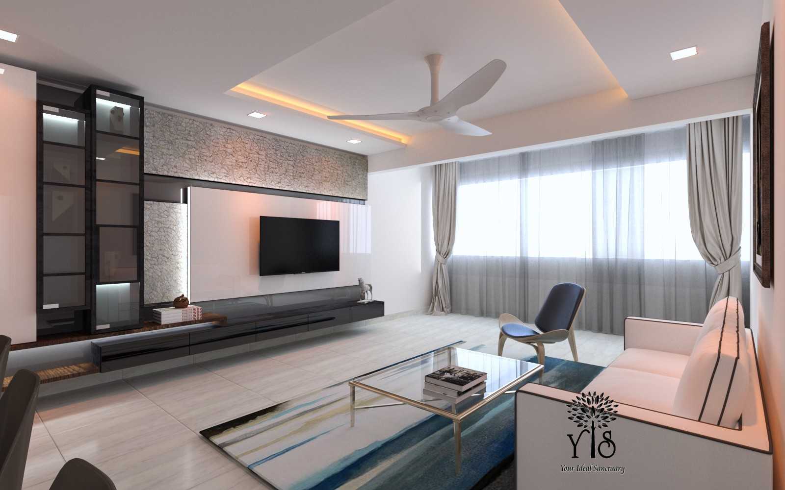Modern Living Room with Homogeneous Tiles and TV Console