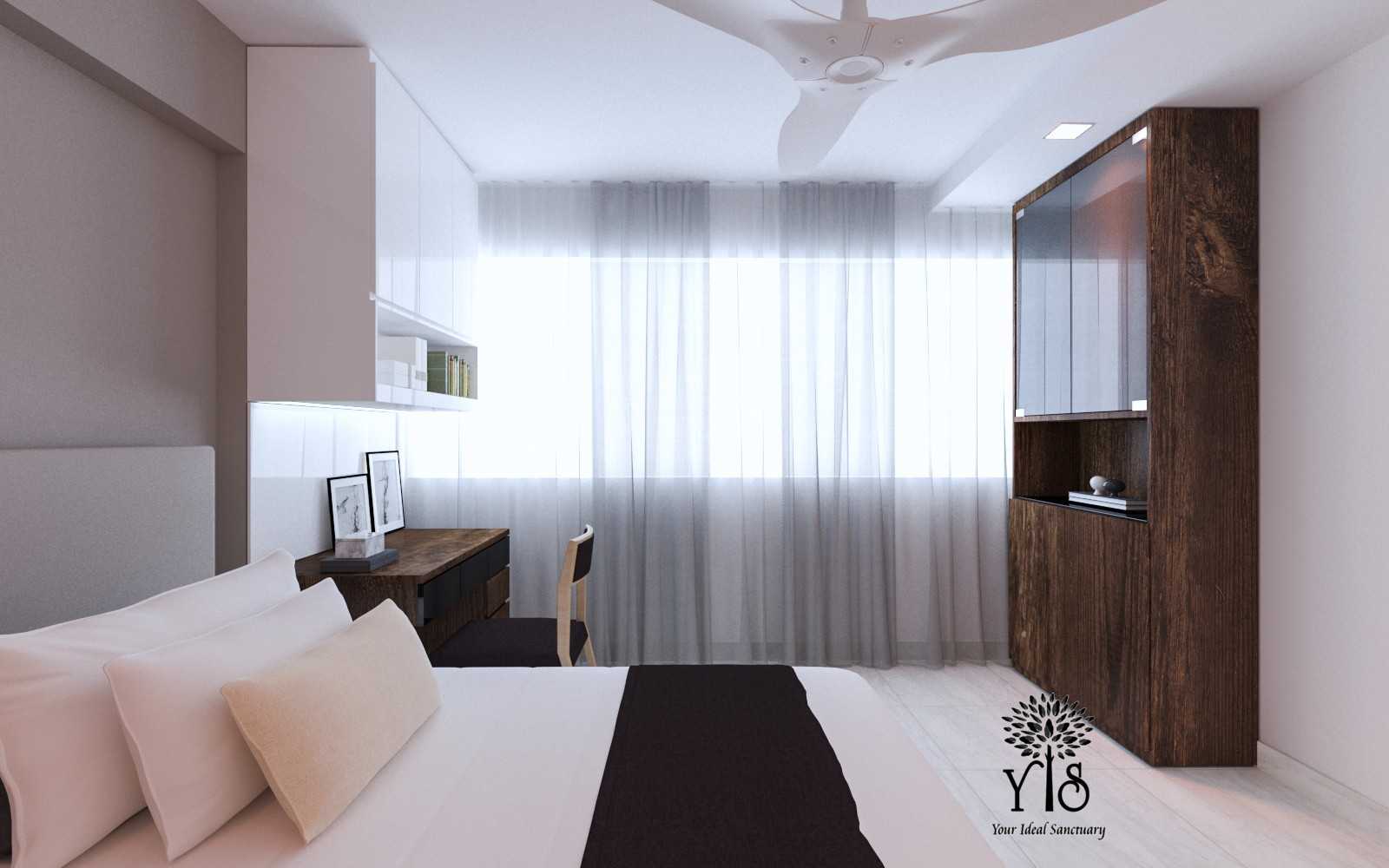 Modern Bedroom with Bookshelf and Drop Ceiling