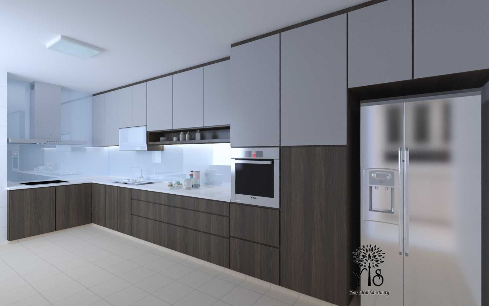 Modern Kitchen with Countertop and Homogeneous Tiles