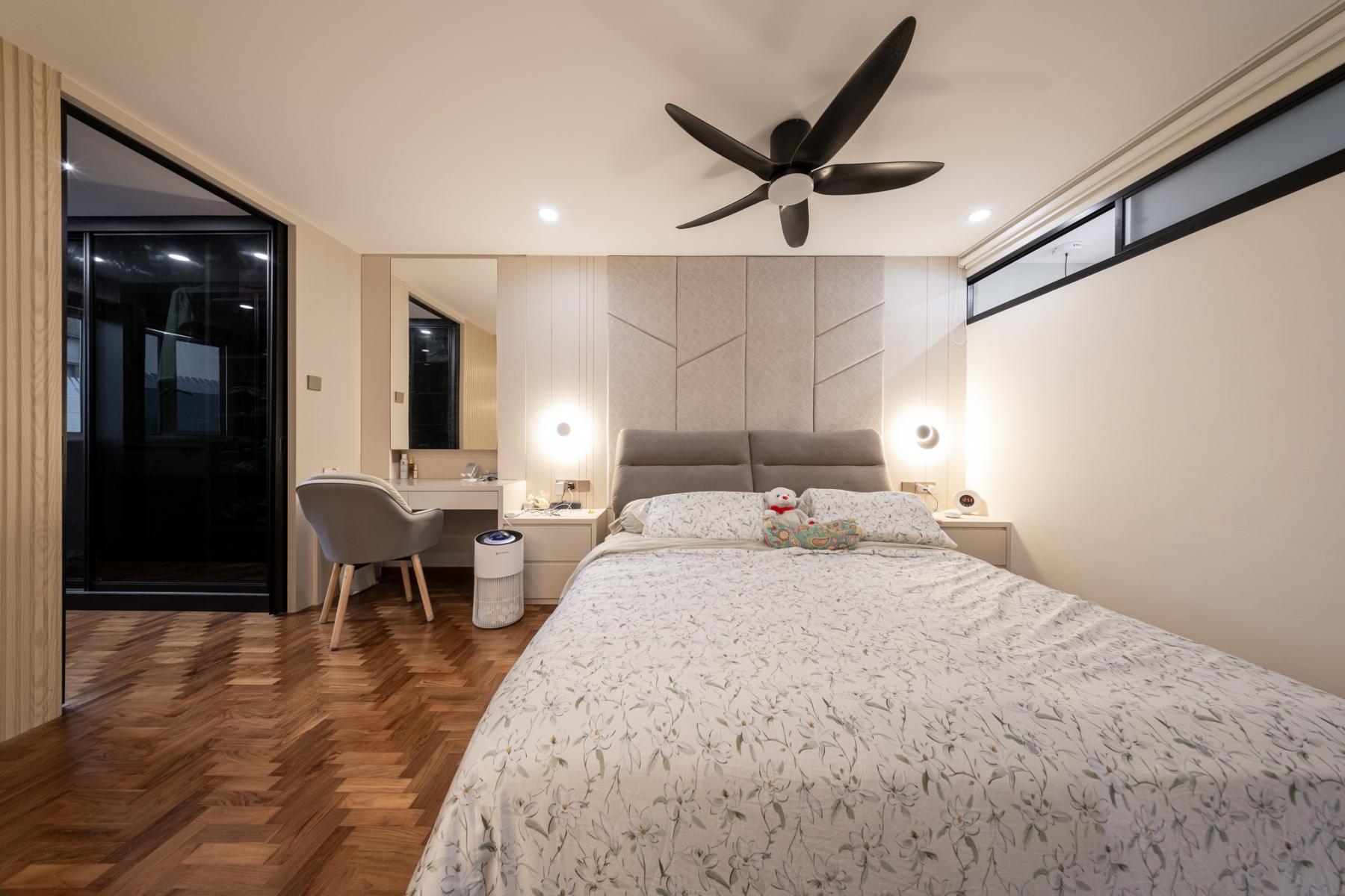 Contemporary Bedroom with Parquet Floor and Wardrobe