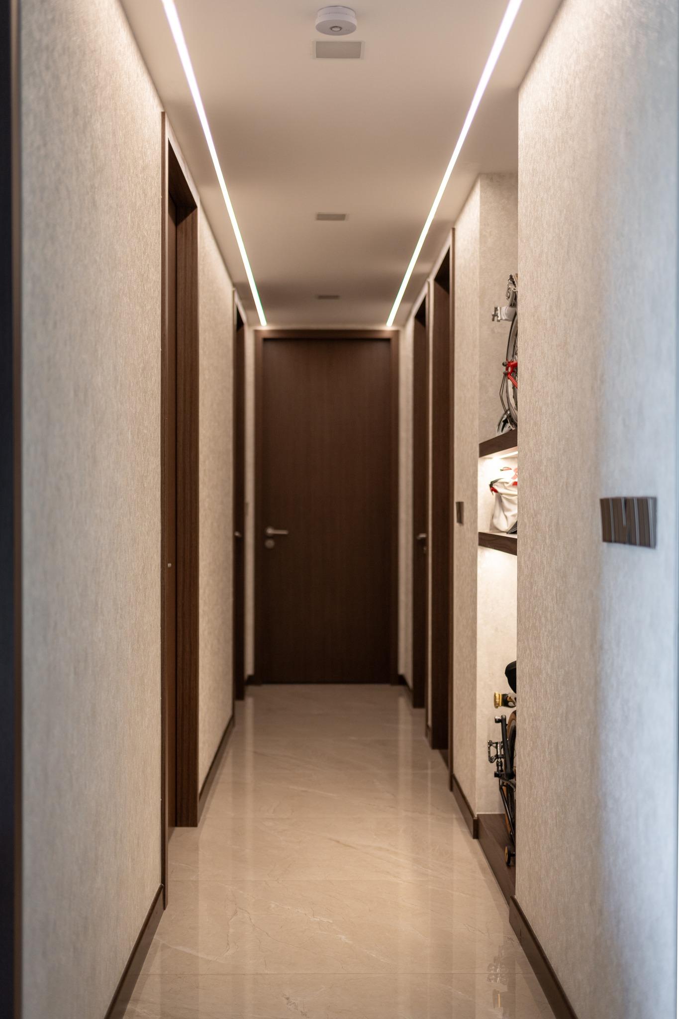 Modern Hallway with Feature Wall and Artwork