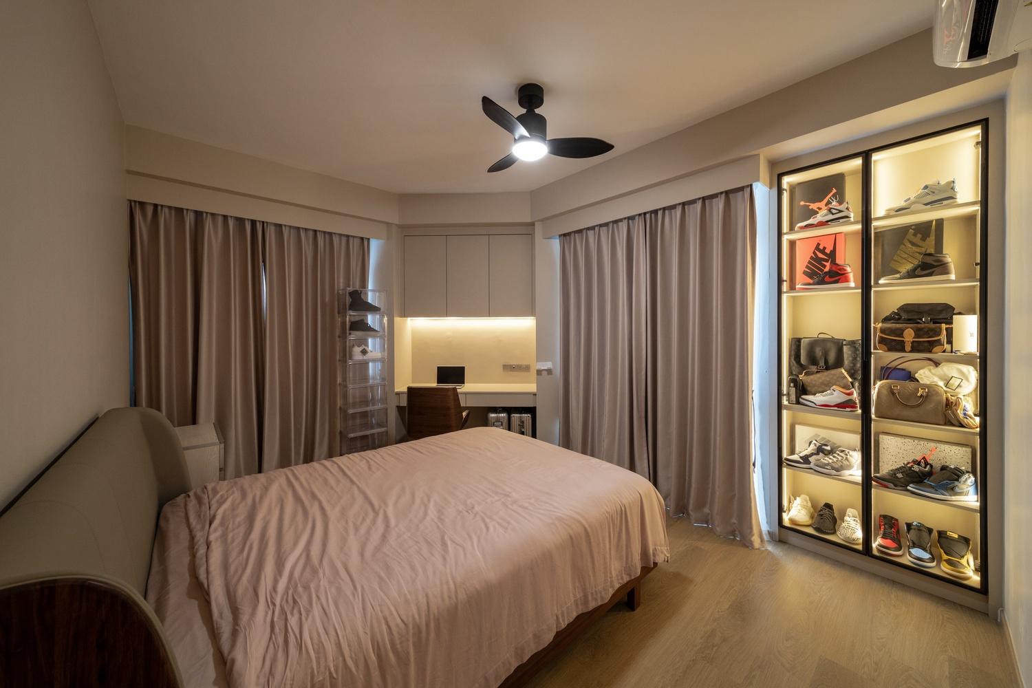 Contemporary Bedroom with Vinyl Flooring and Cove Lighting
