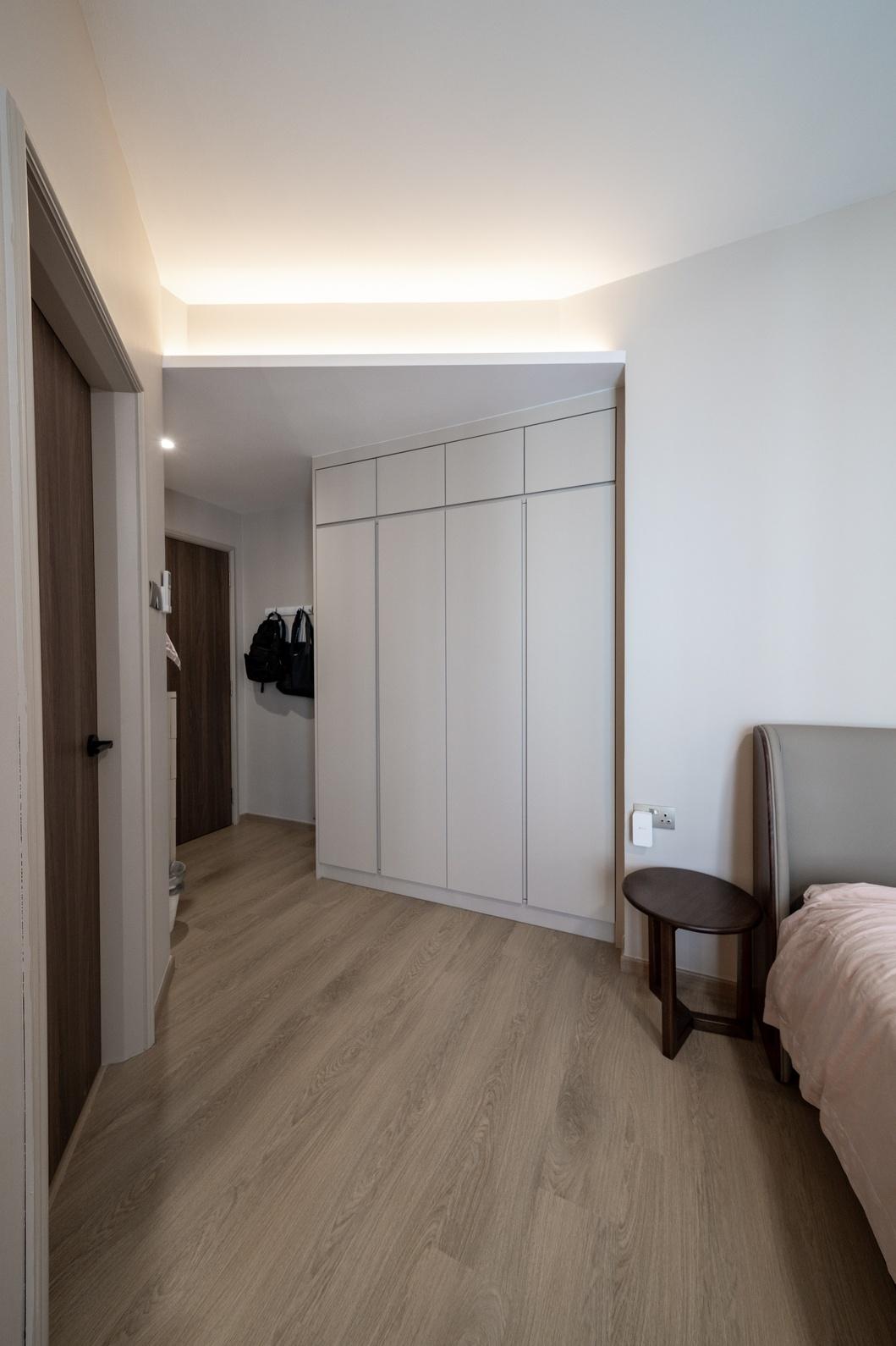Contemporary Bedroom with Vinyl Flooring and Cove Lighting