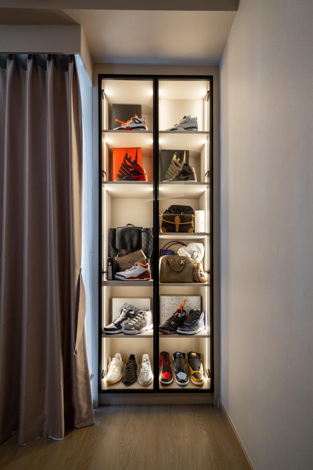 Contemporary Bedroom with Bookshelf and Vinyl Flooring