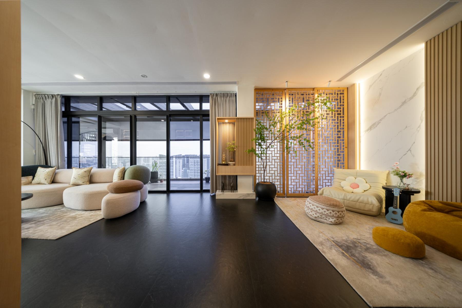 Asian Hallway with Artwork and Console Table