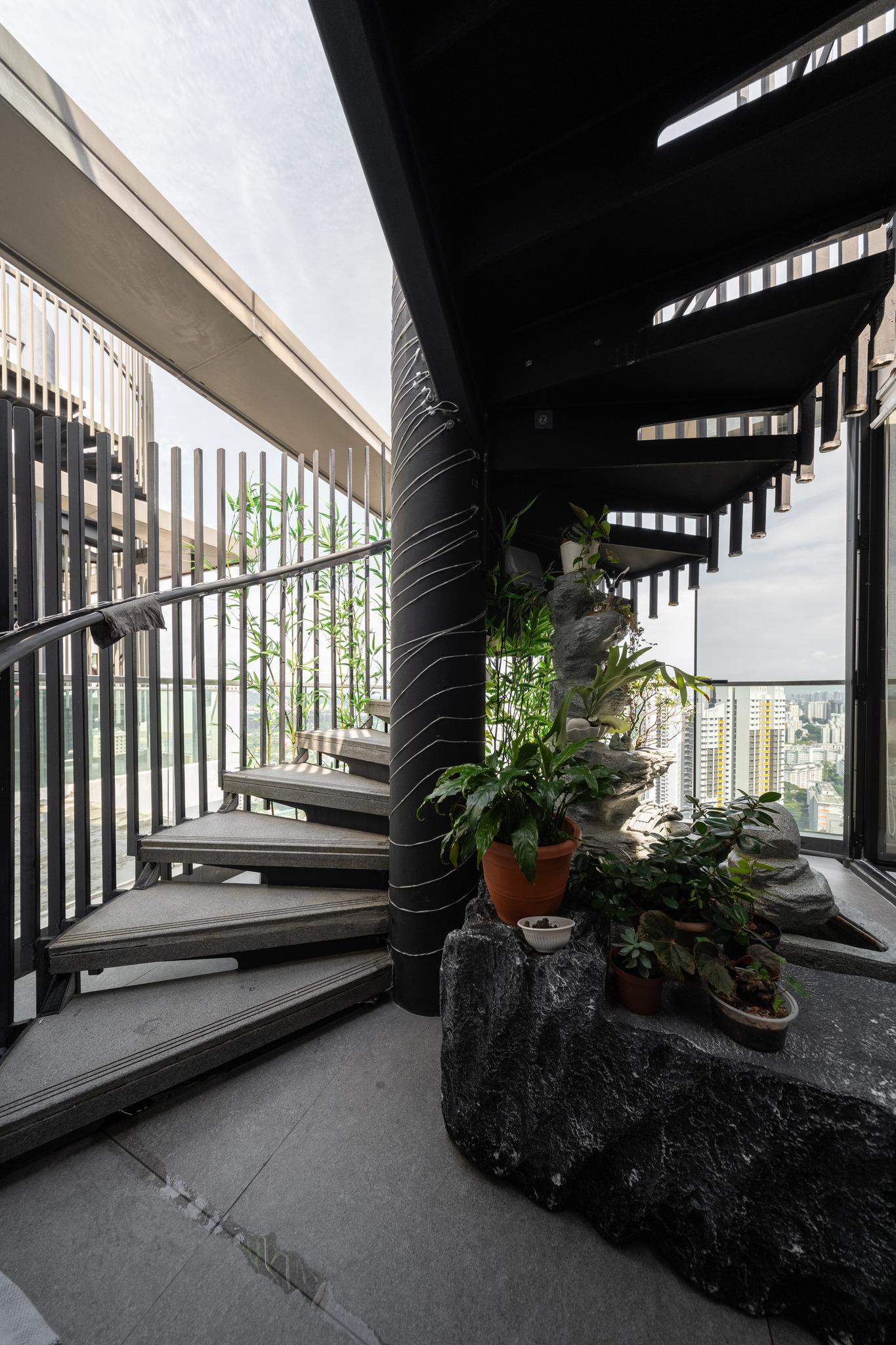 Asian Outdoor with Awning and Landscaping