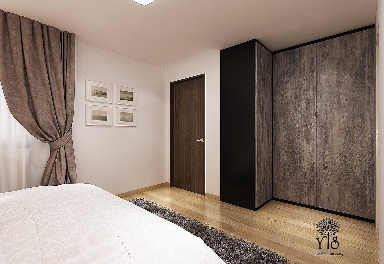 Industrial Bedroom with Vinyl Flooring and Wood Flooring