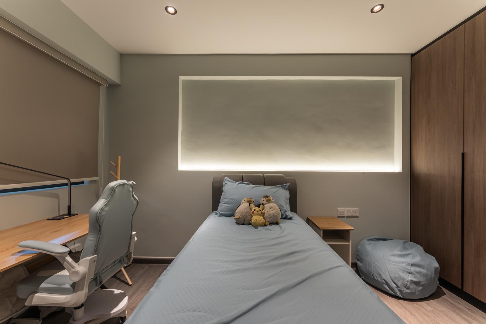 Modern Bedroom with Vinyl Flooring and Single Bed